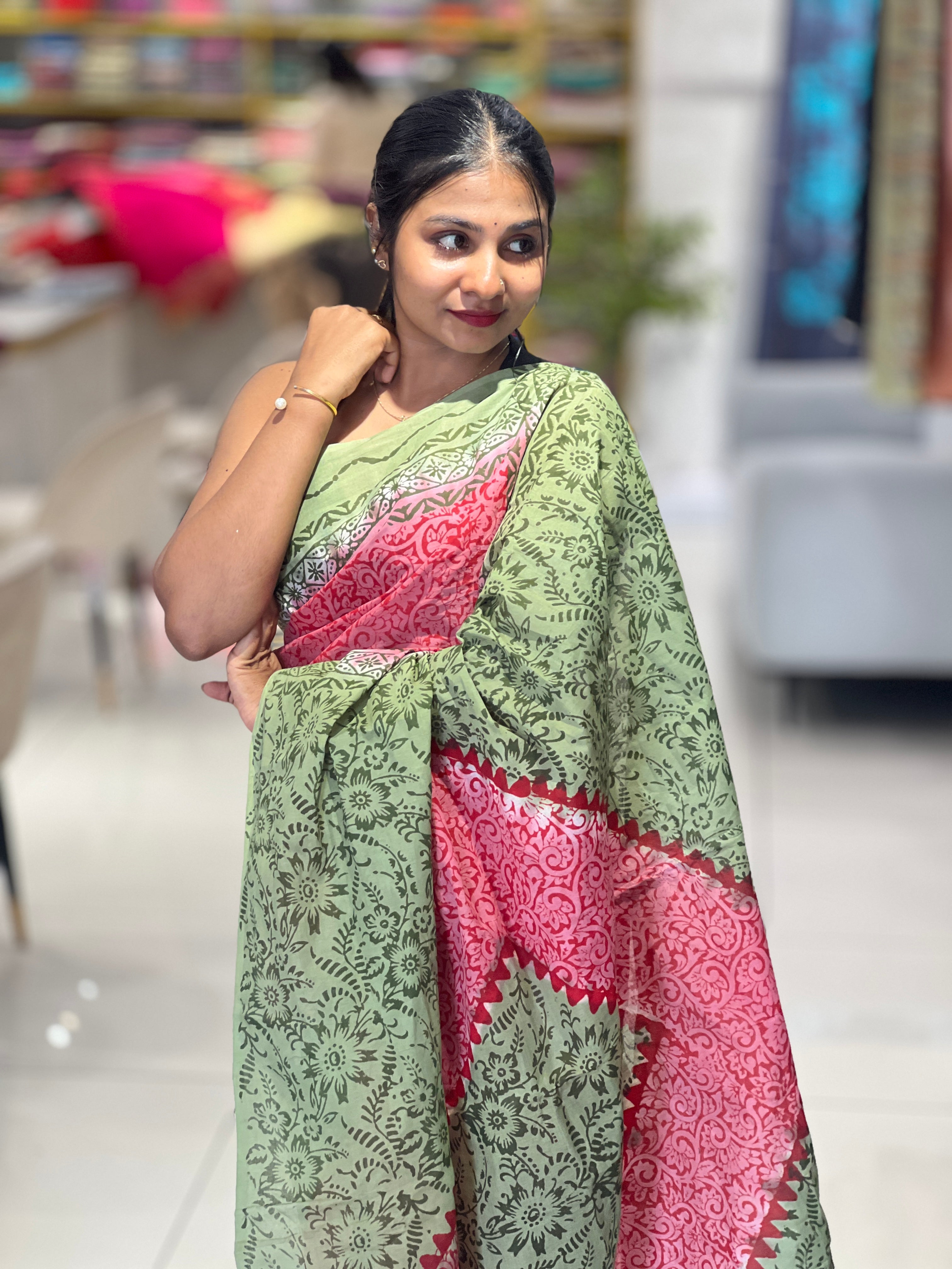 Block Printed Pure Cotton Saree | SF1351