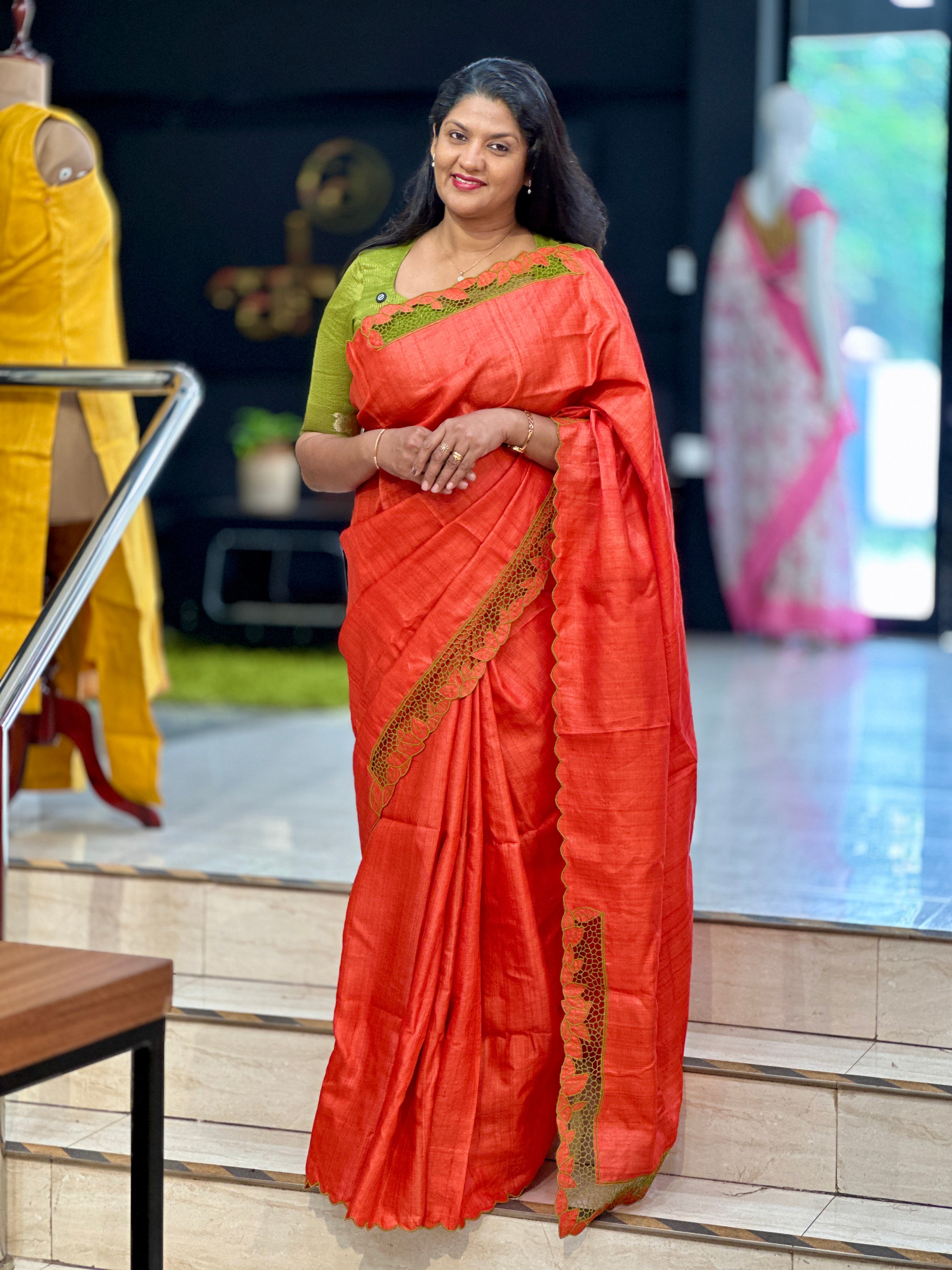 Honey Comb Pattern Twine Cut Work Desi Tussar Saree | TC490