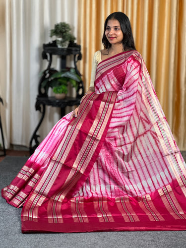 Shibori Tie & Dye Patterned Semi Tussar Saree | AL157