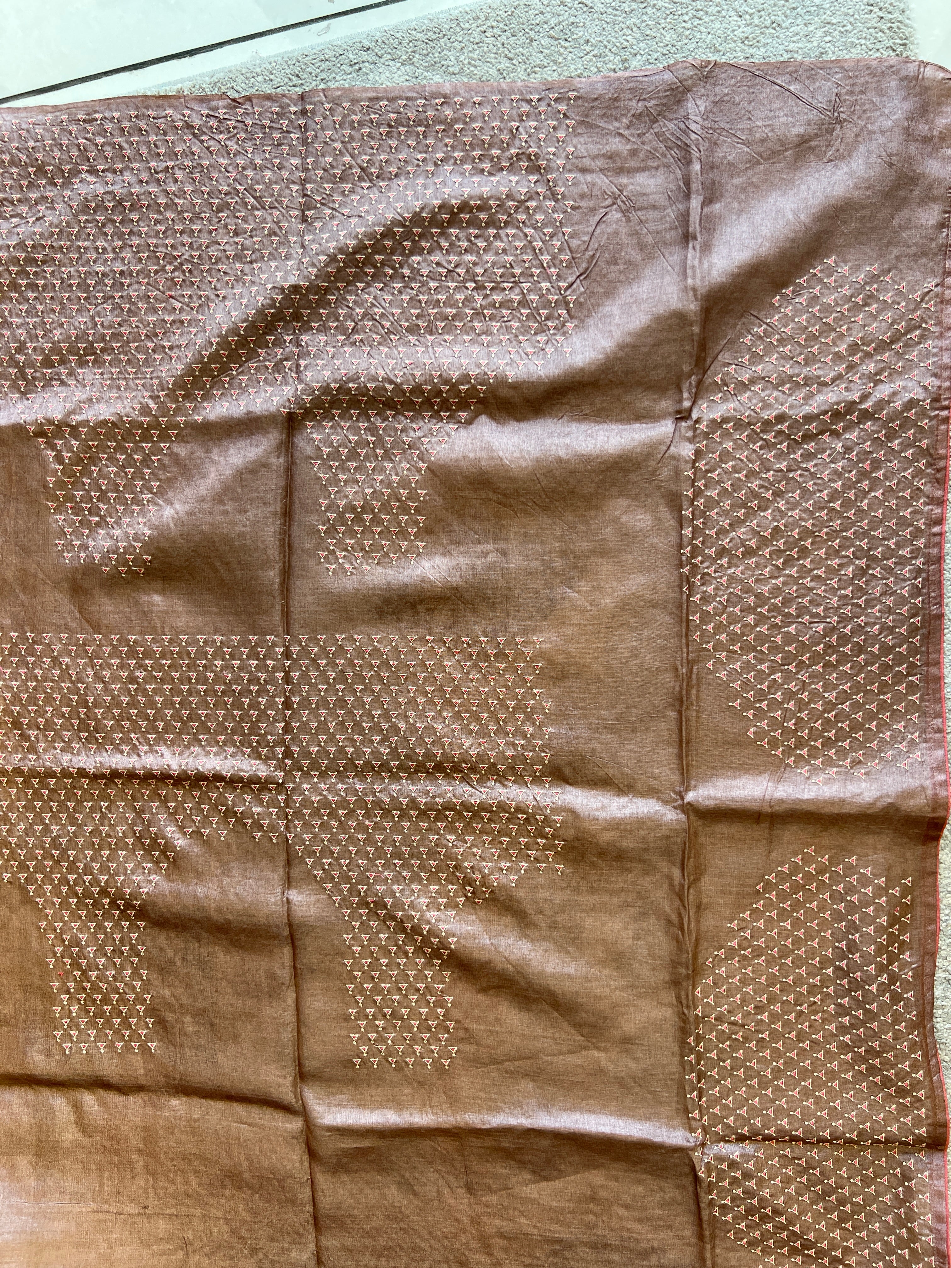 Check Weaving Machine Embroidery Detailed Pure Tussar Saree | RGD720