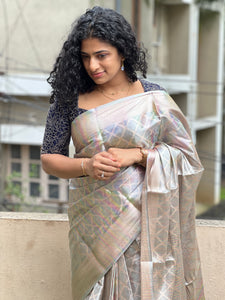 Diamond Patterned Tissue Saree | NN149