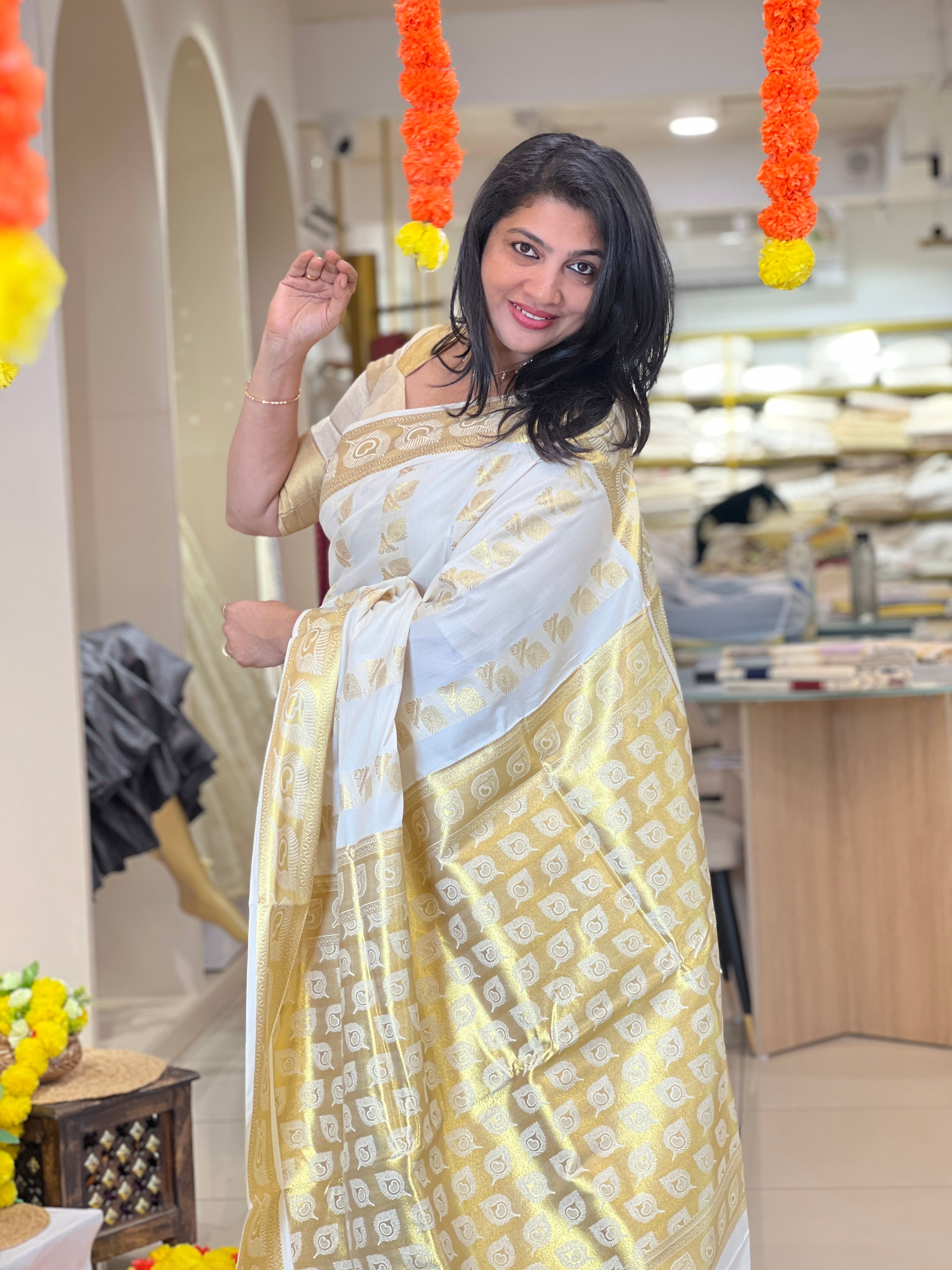 Traditional Weaved Semi Silk Kerala Saree |  RLF196