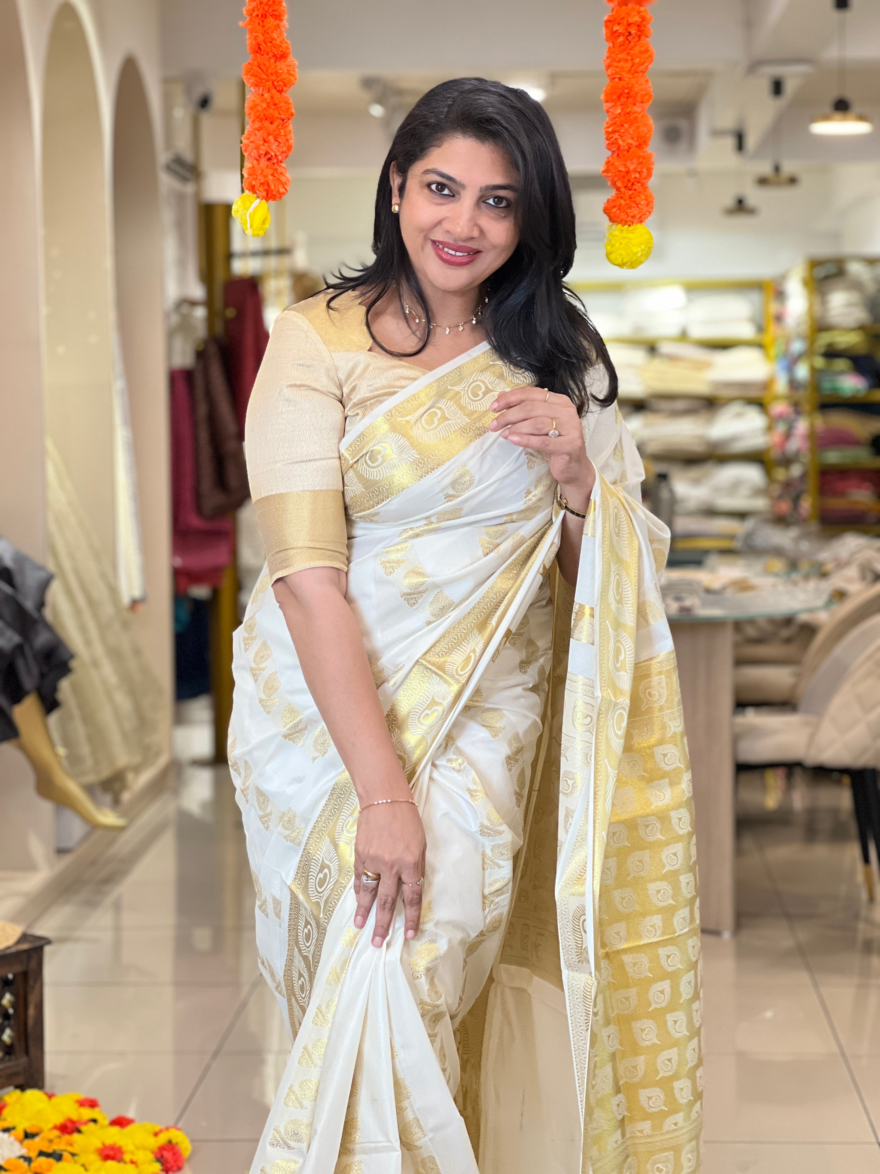 Traditional Weaved Semi Silk Kerala Saree |  RLF196