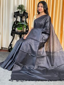 Noil Tussar Saree With Solid Body | HS1191