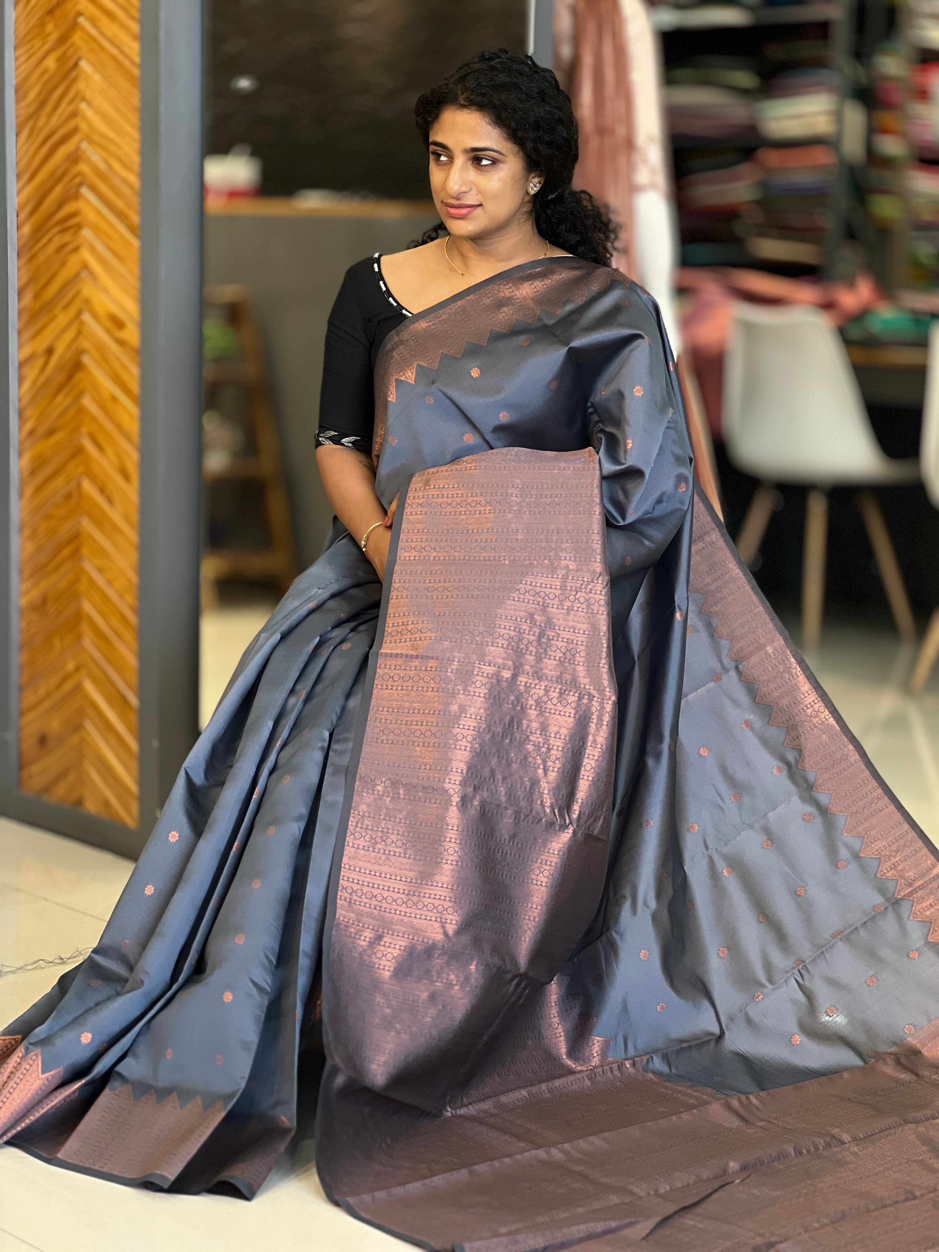 Copper Zari Butta Design Semi Silk Sarees | KT197