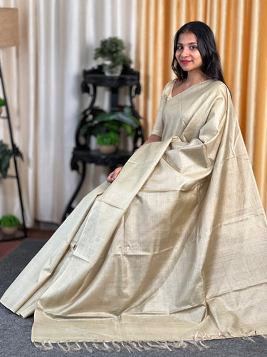 Noil Tussar Saree With Solid Body | HS1190