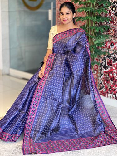 Check Weaving Machine Embroidery Detailed Pure Tussar Saree | RGD715