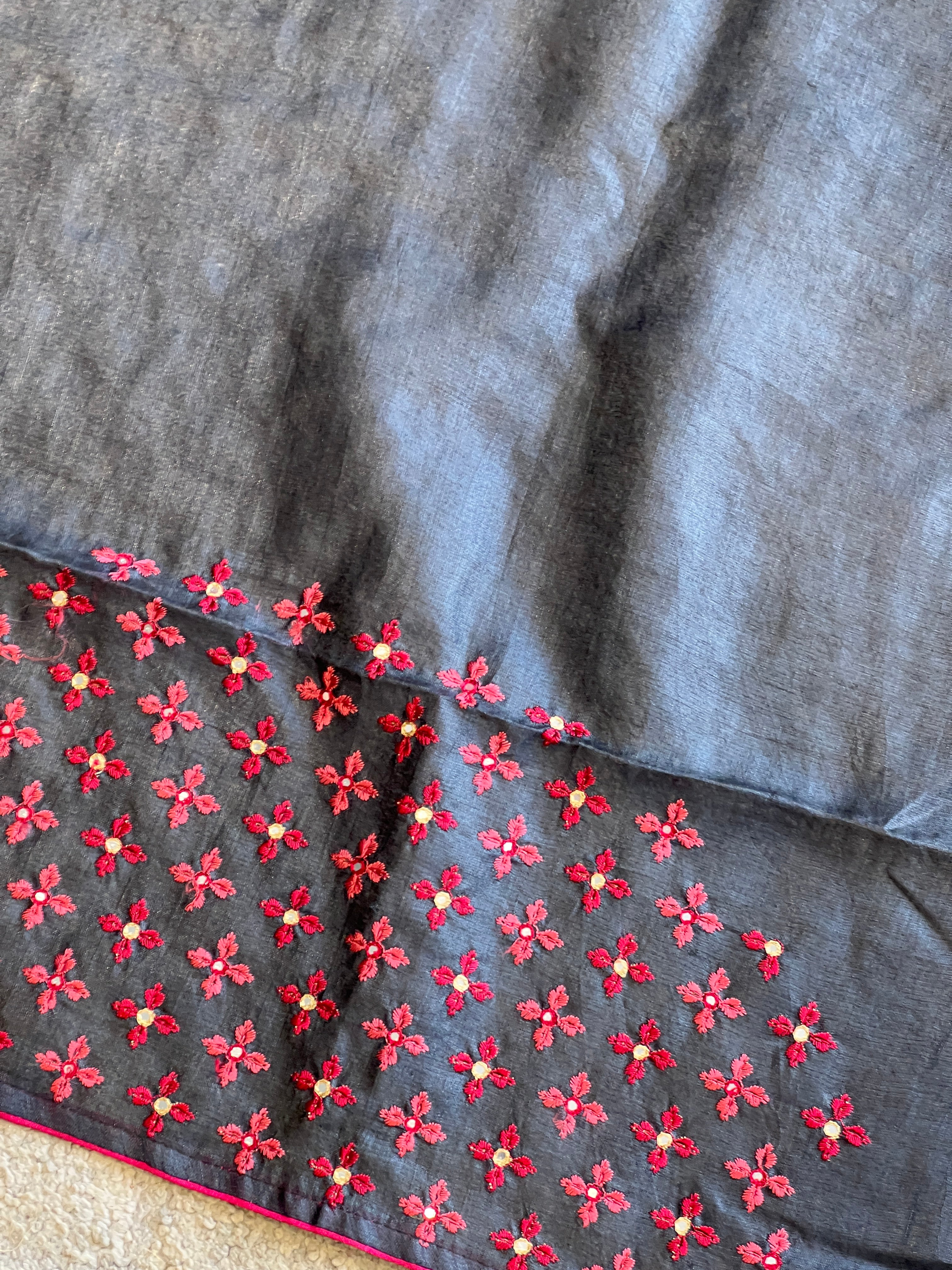 Check Weaving Machine Embroidery Detailed Pure Tussar Saree | RGD719