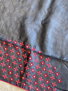 Check Weaving Machine Embroidery Detailed Pure Tussar Saree | RGD719