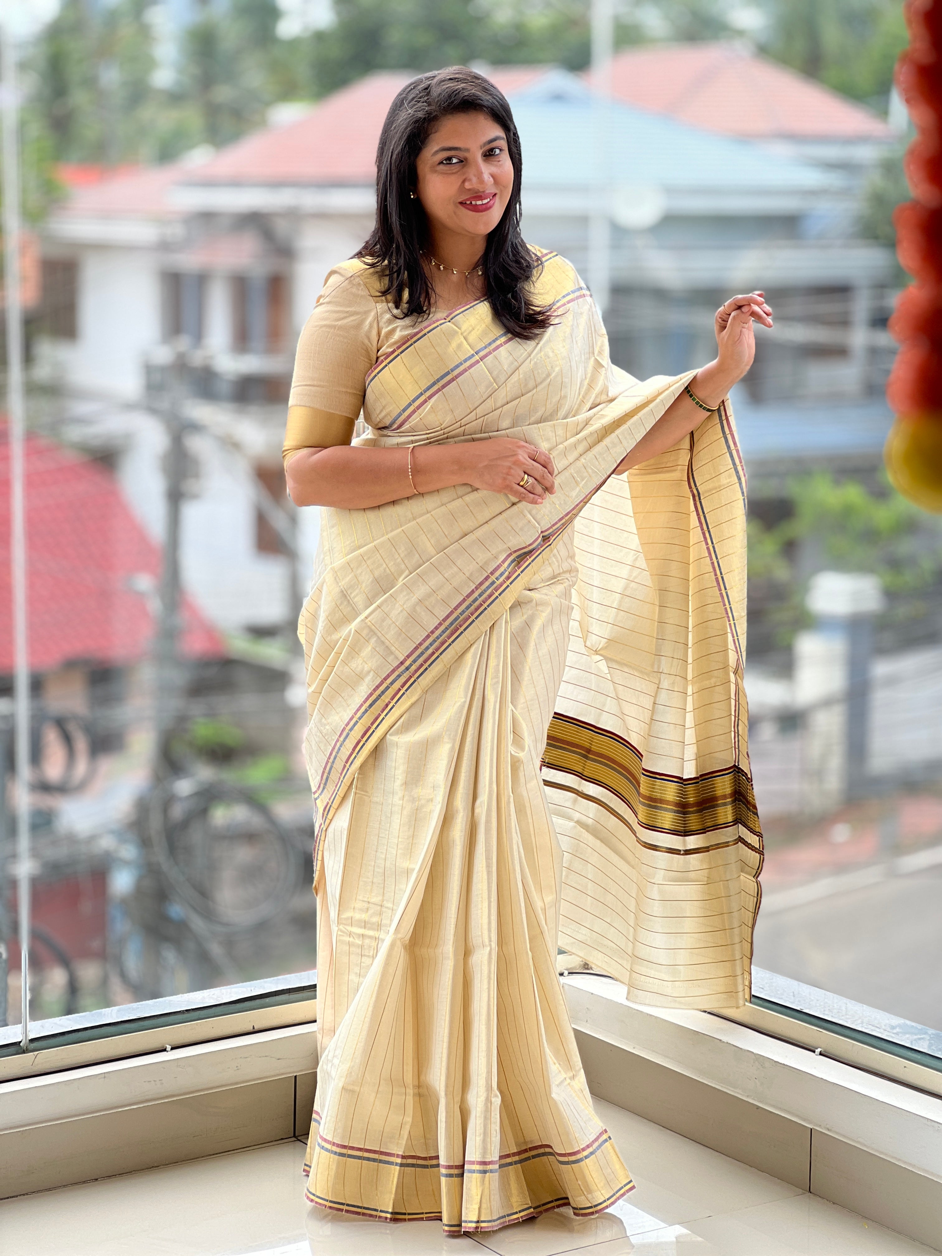 Line Woven Kerala Cotton Saree | RLF135