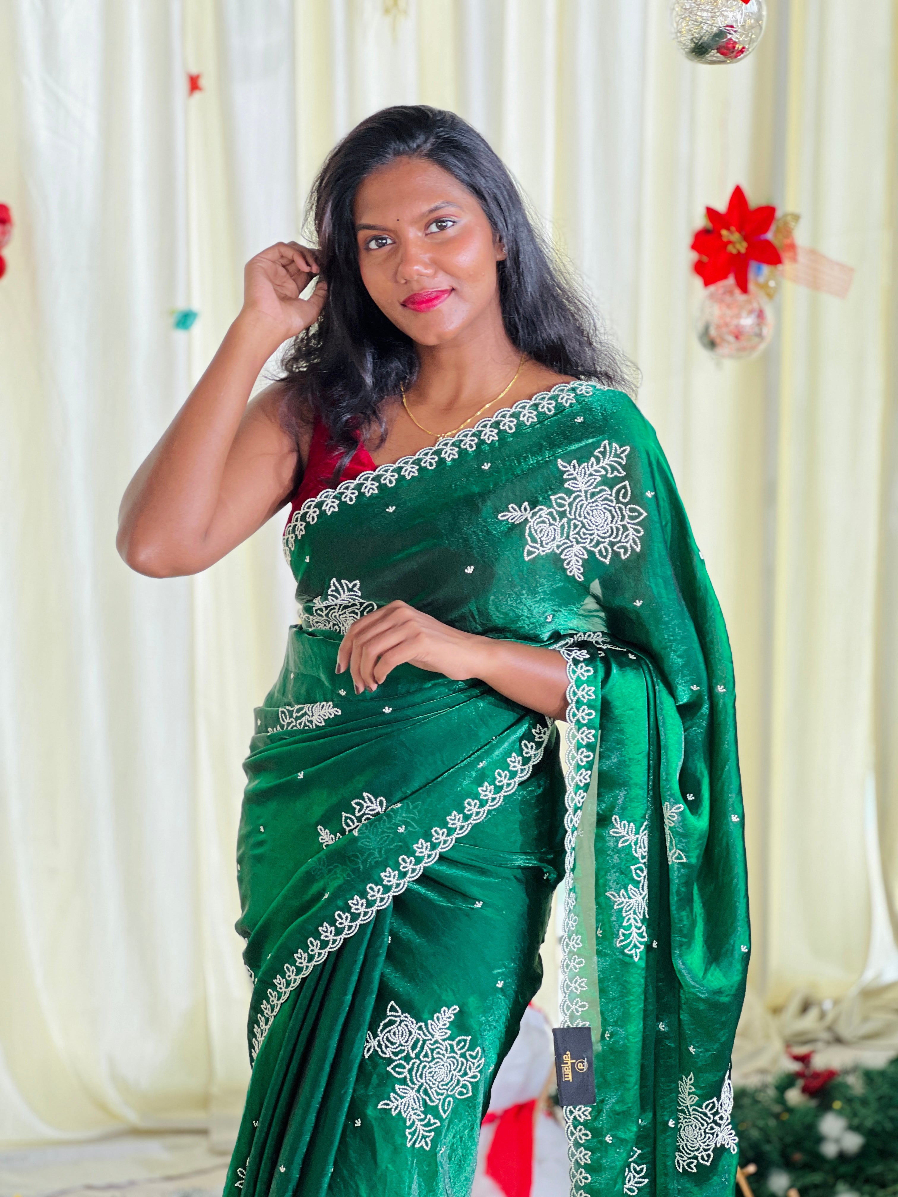 Floral Point Embroidery Velvet Organza Saree | BLD1118