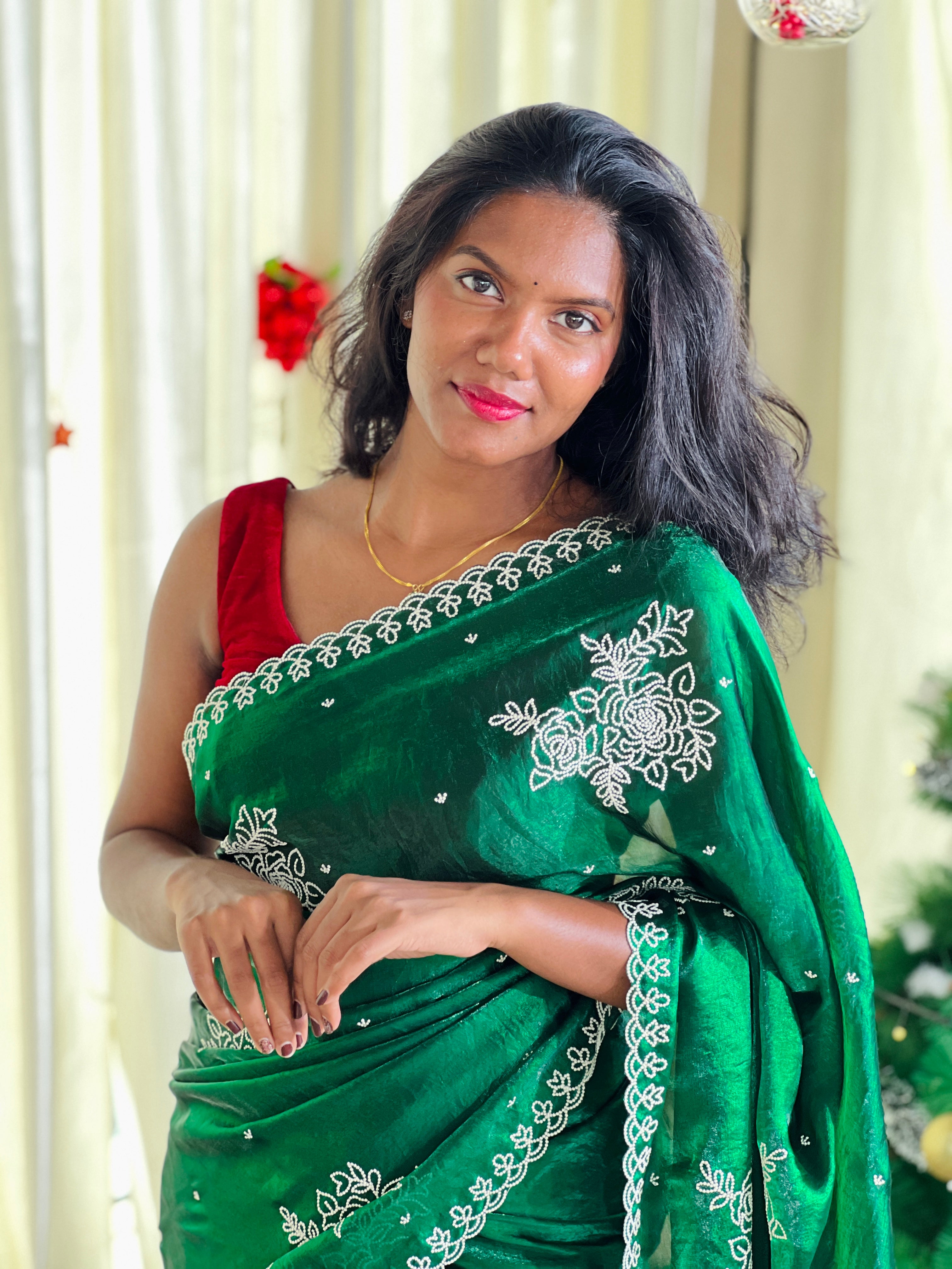 Floral Point Embroidery Velvet Organza Saree | BLD1118