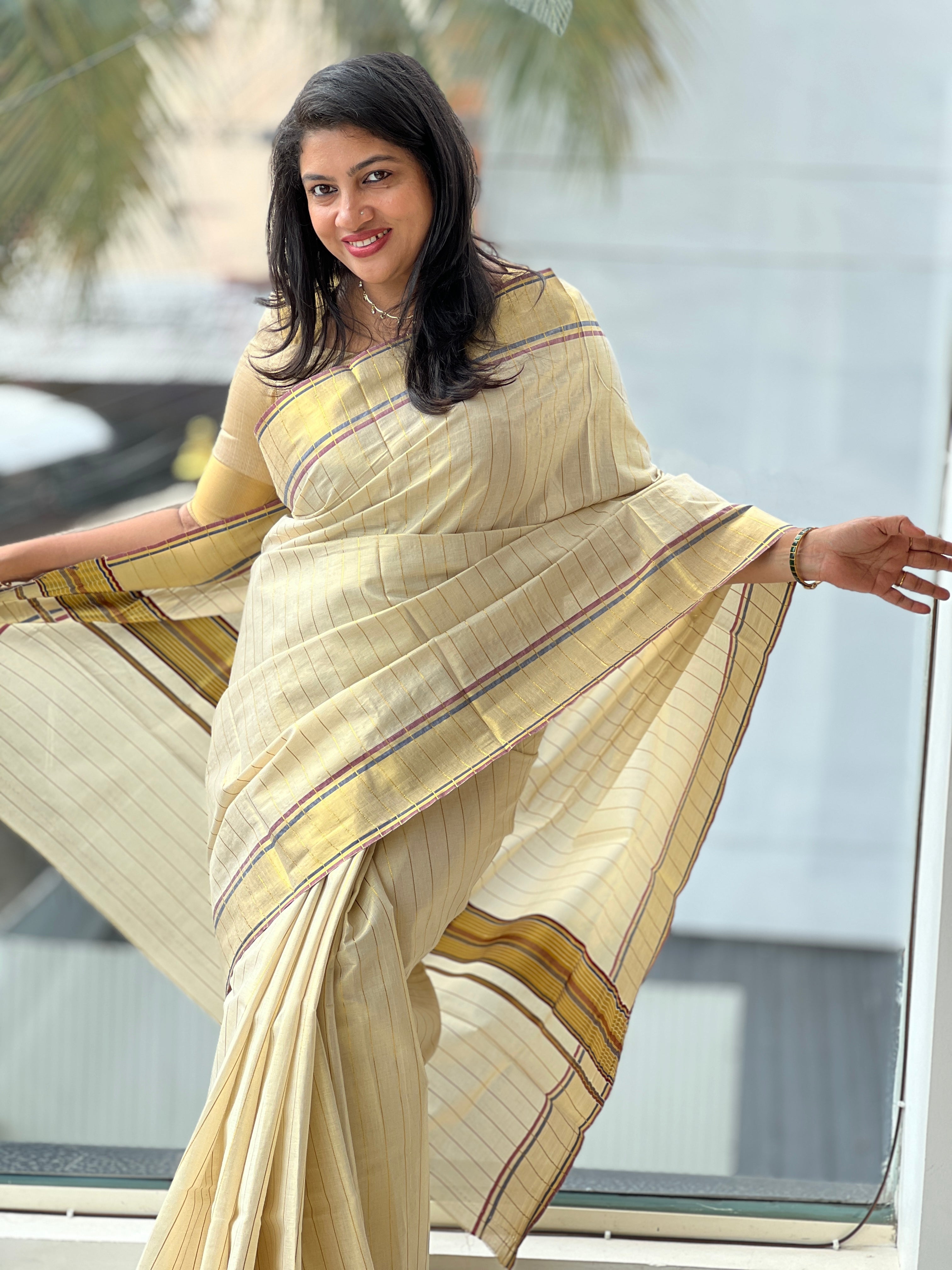 Line Woven Kerala Cotton Saree | RLF135