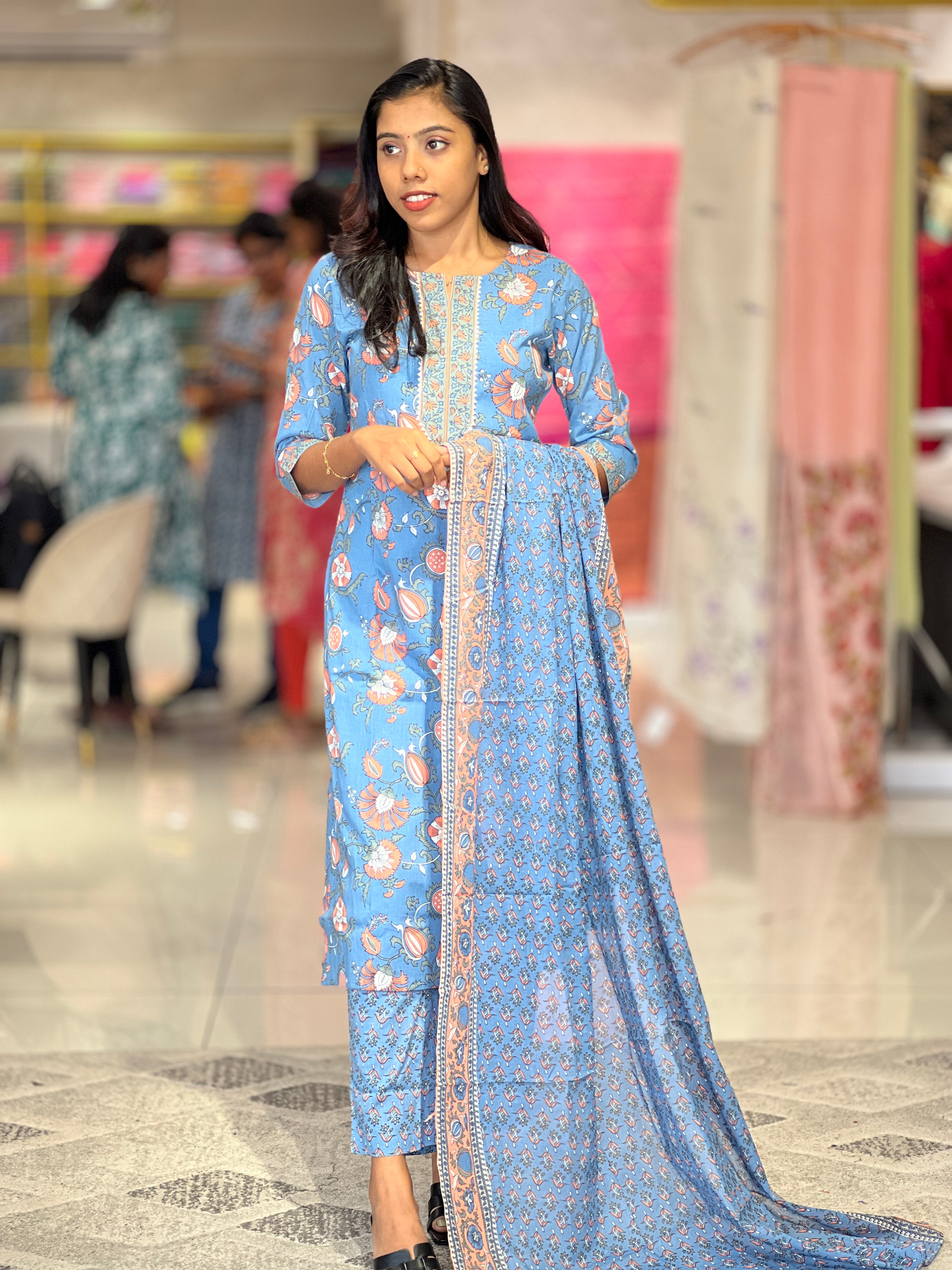 Floral Printed Pattern Cotton Kurta Set | NCF297