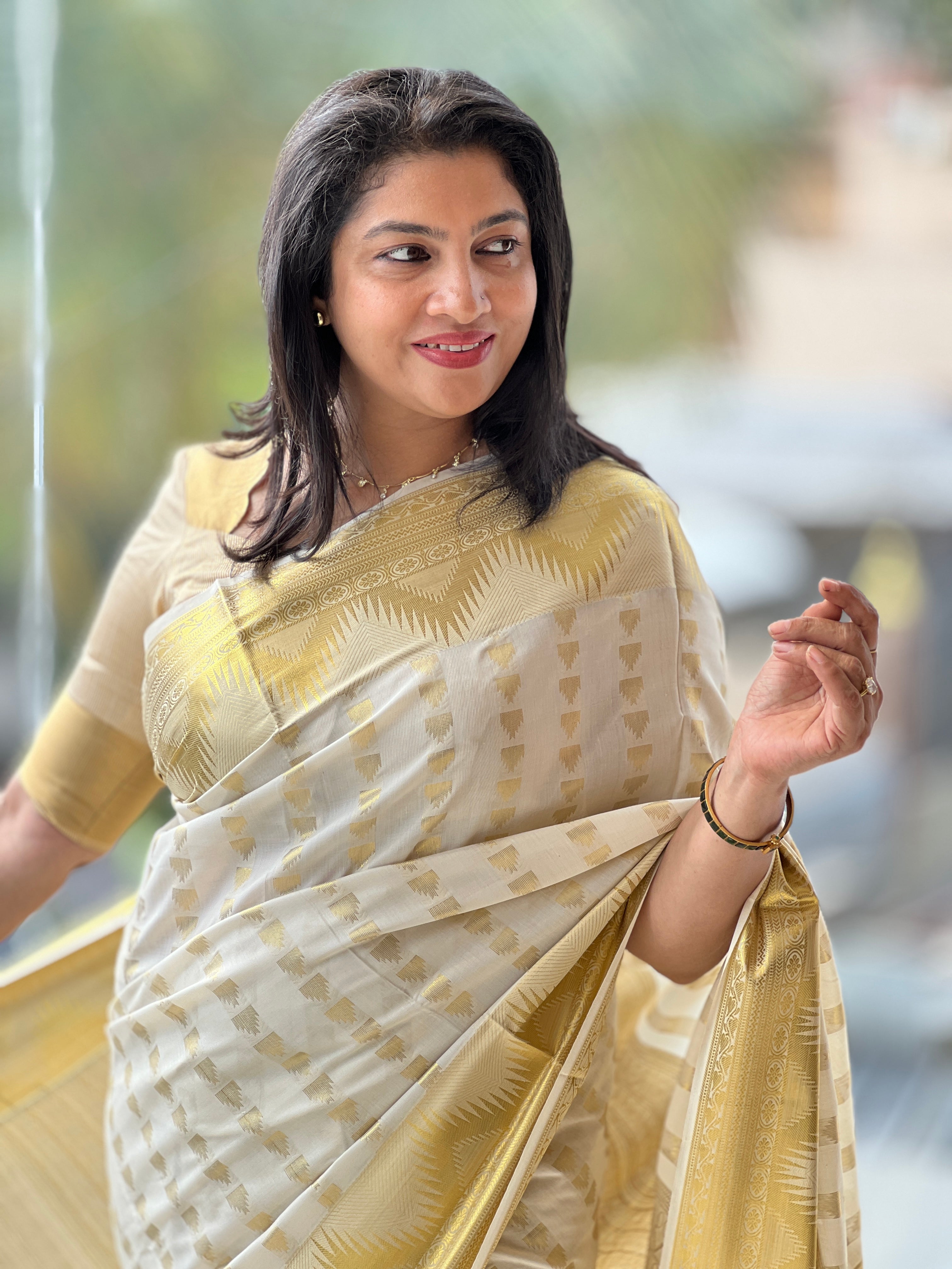 Temple Border Pattern Semi Silk Kerala Saree | RLF194
