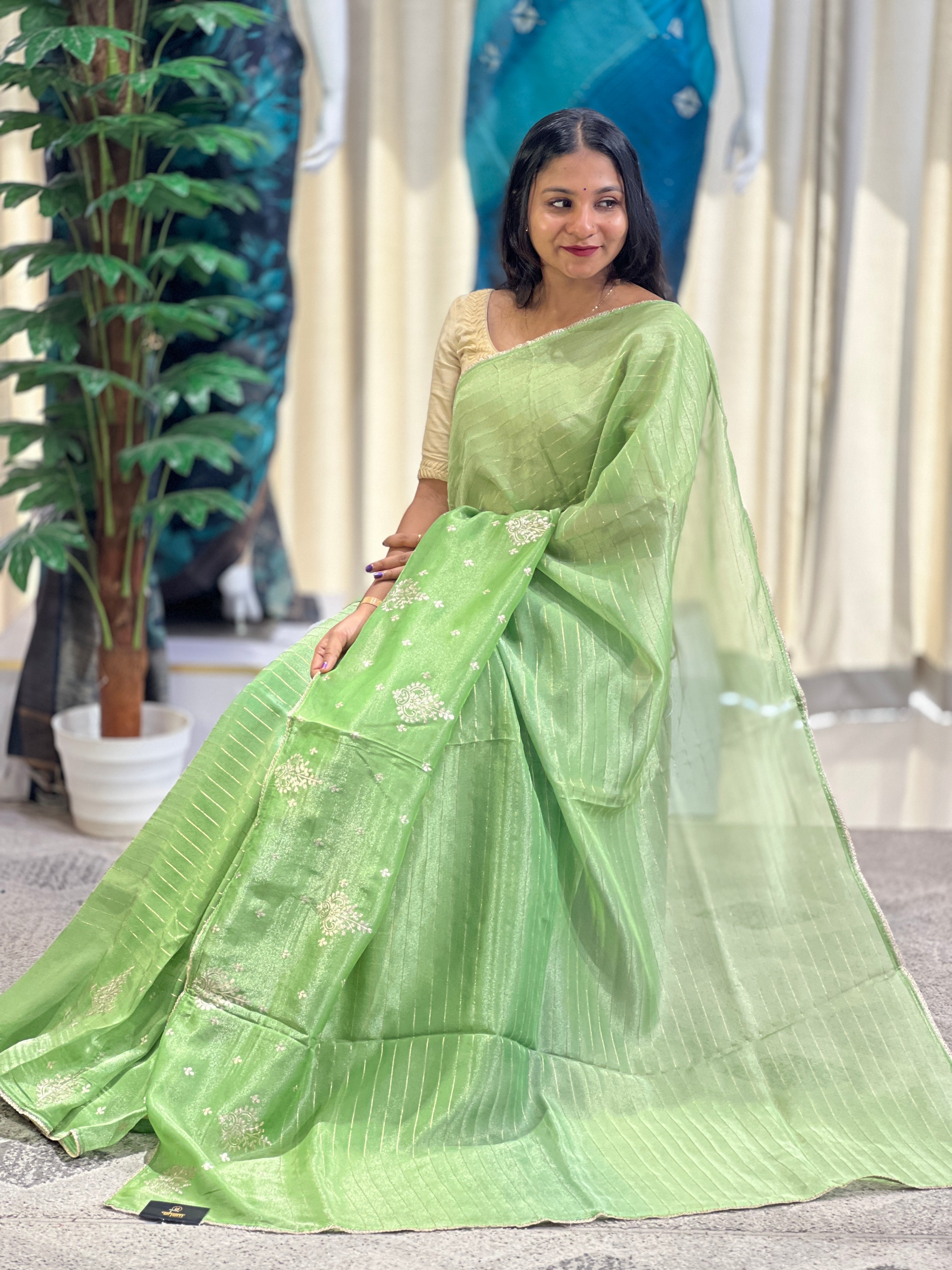 Zari & Pita Work Detailed Tissue Finish Saree | DVS260