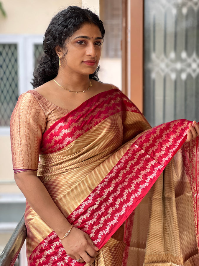 Geometric Patterned Tissue Saree With Contrast Border | NN151