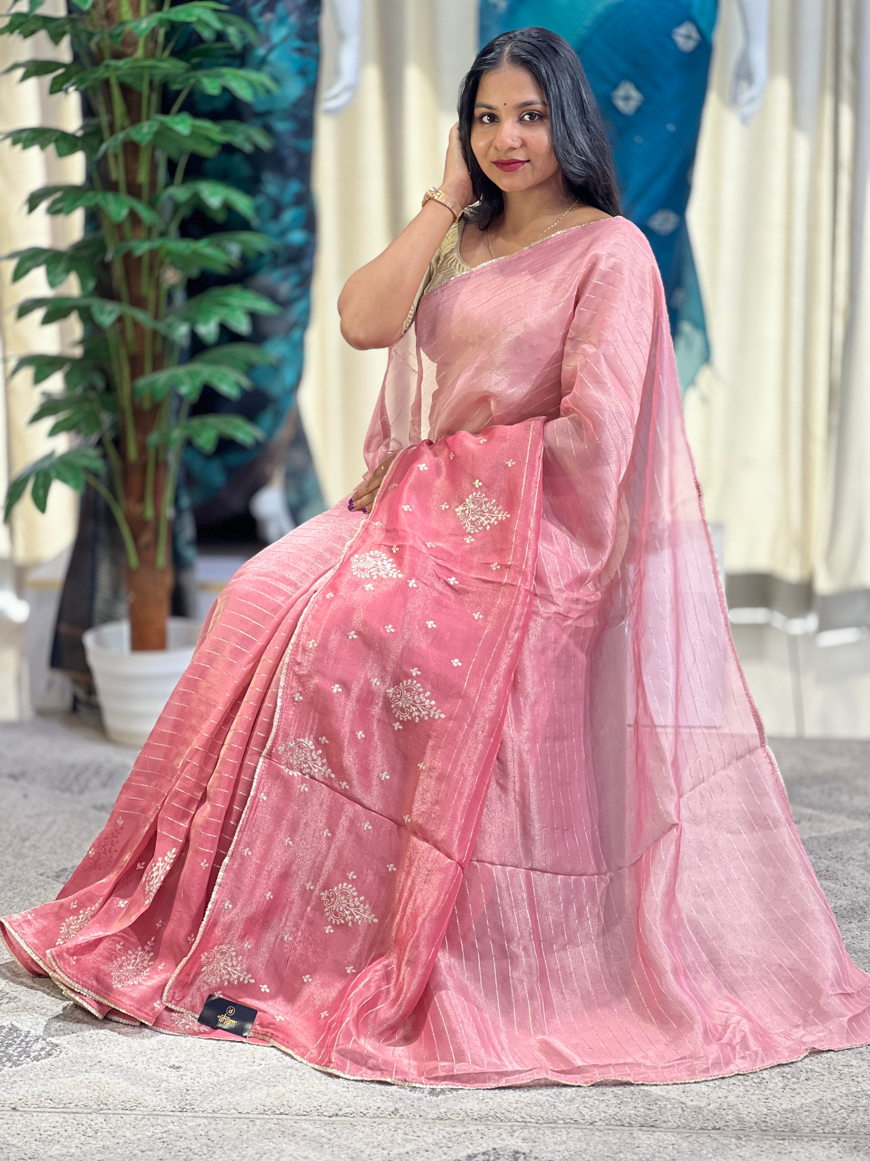 Zari & Pita Work Detailed Tissue Finish Saree | DVS259