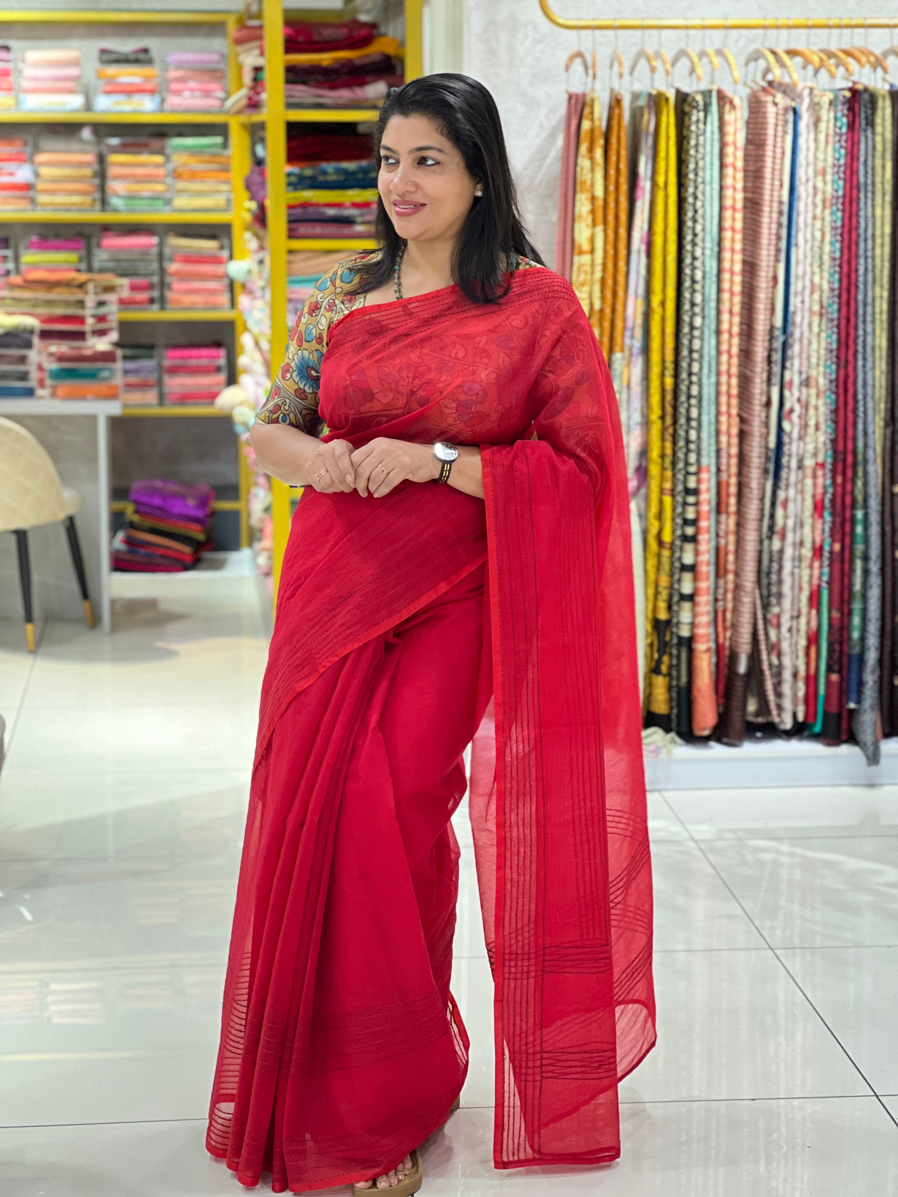 Machine Kantha Embroidered Kota Saree | TOT158