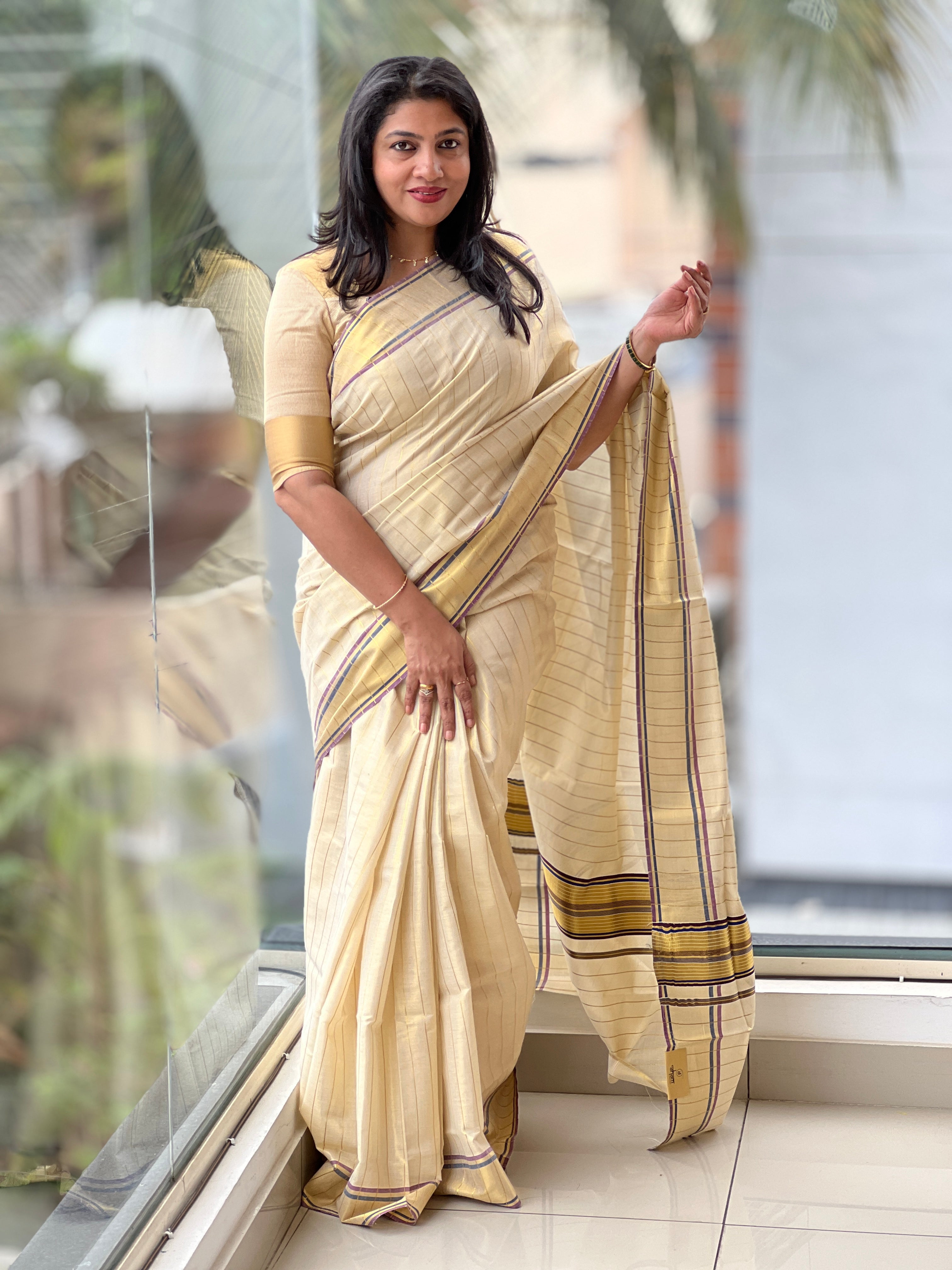 Tissue Weaved Kerala Cotton Saree |  RLF139