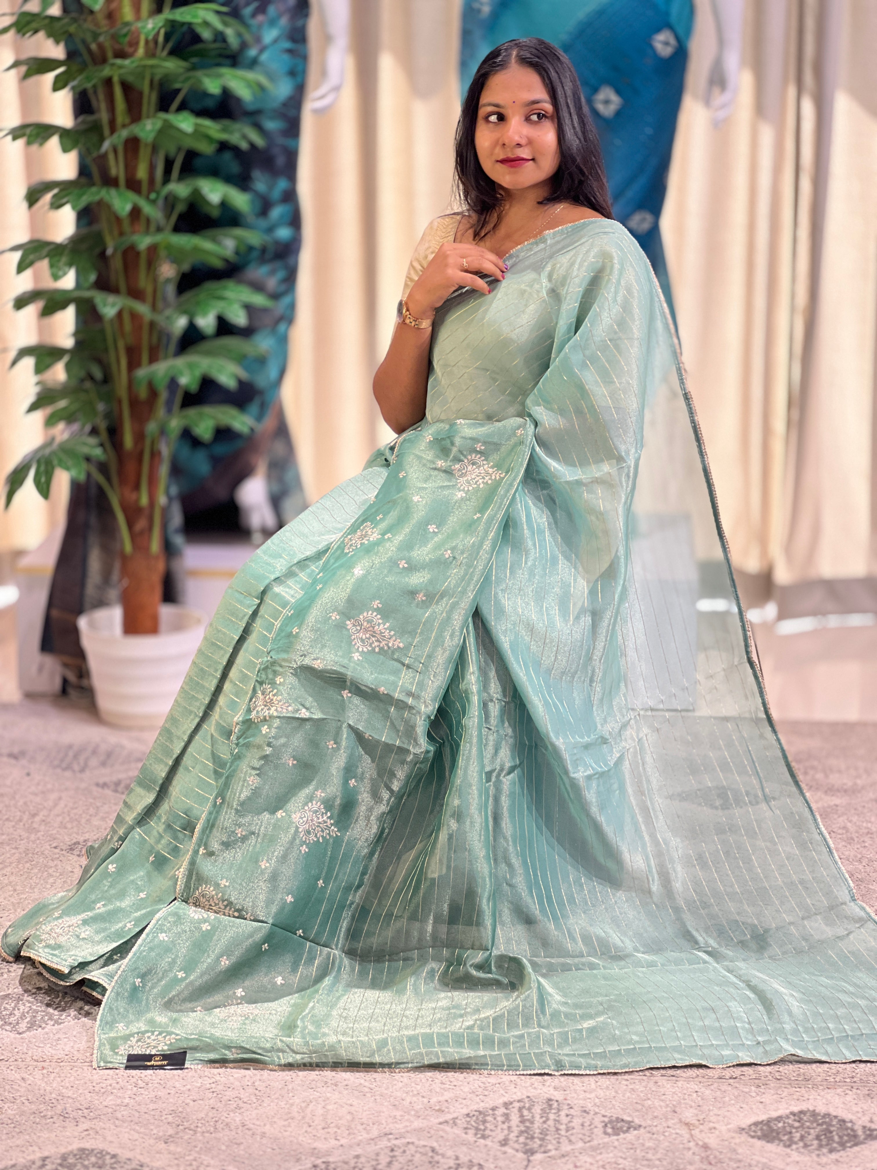Zari & Pita Work Detailed Tissue Finish Saree | DVS257