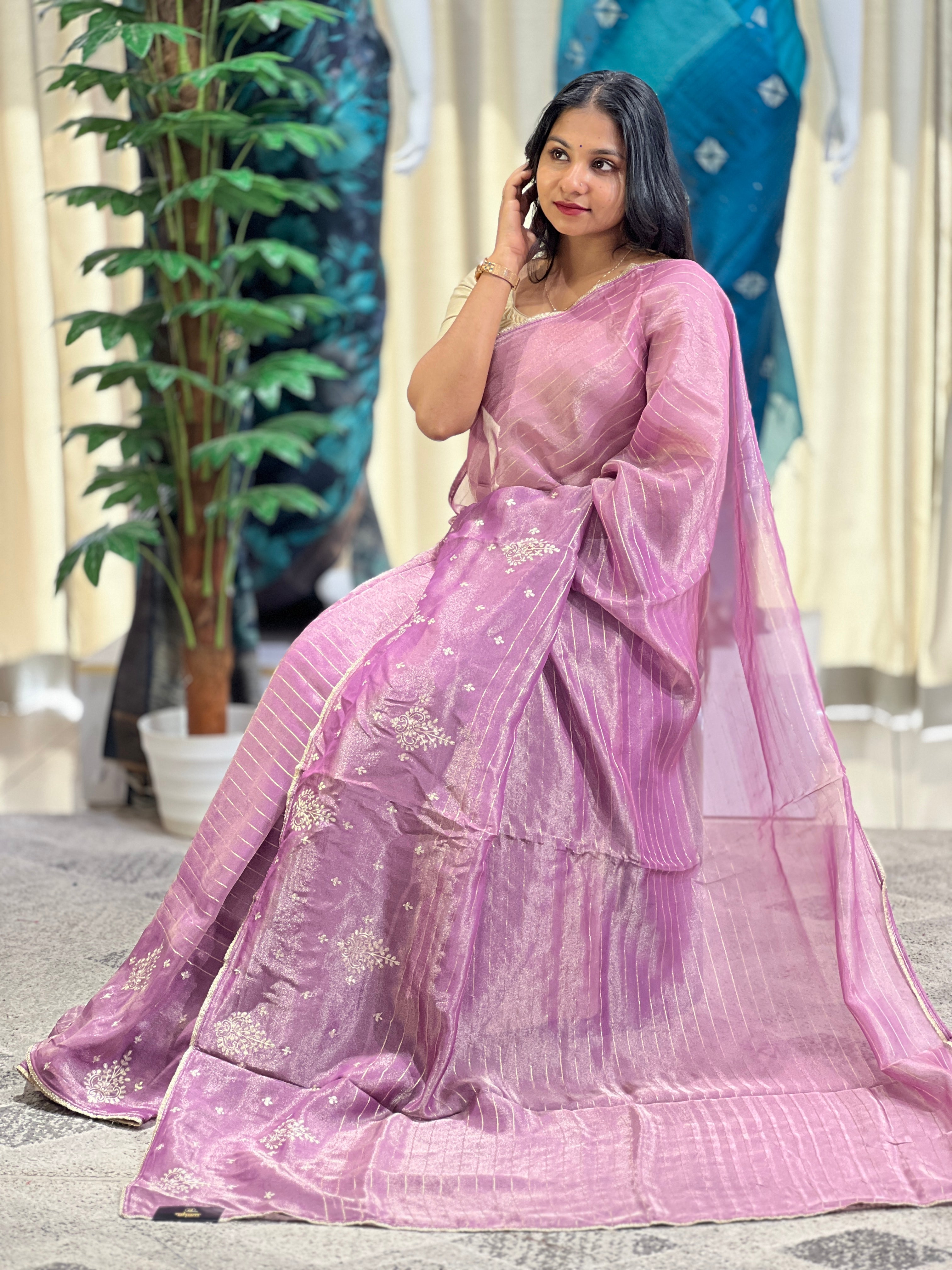 Zari & Pita Work Detailed Tissue Finish Saree | DVS261