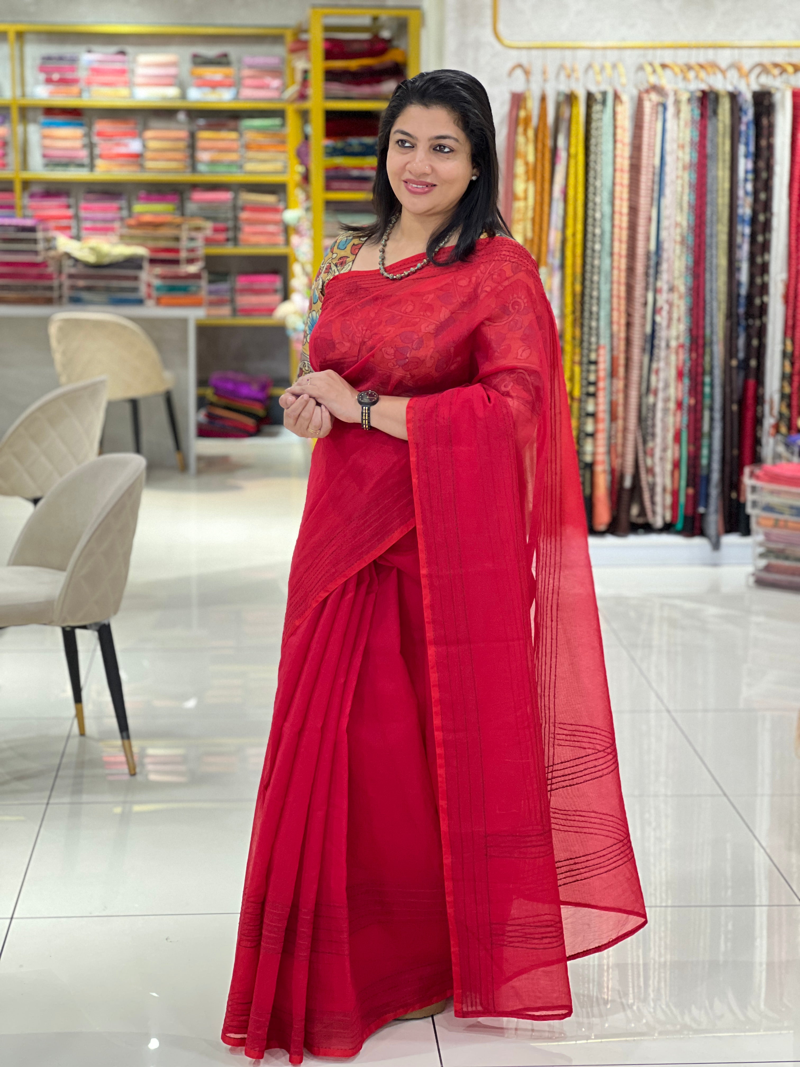 Machine Kantha Embroidered Kota Saree | TOT158