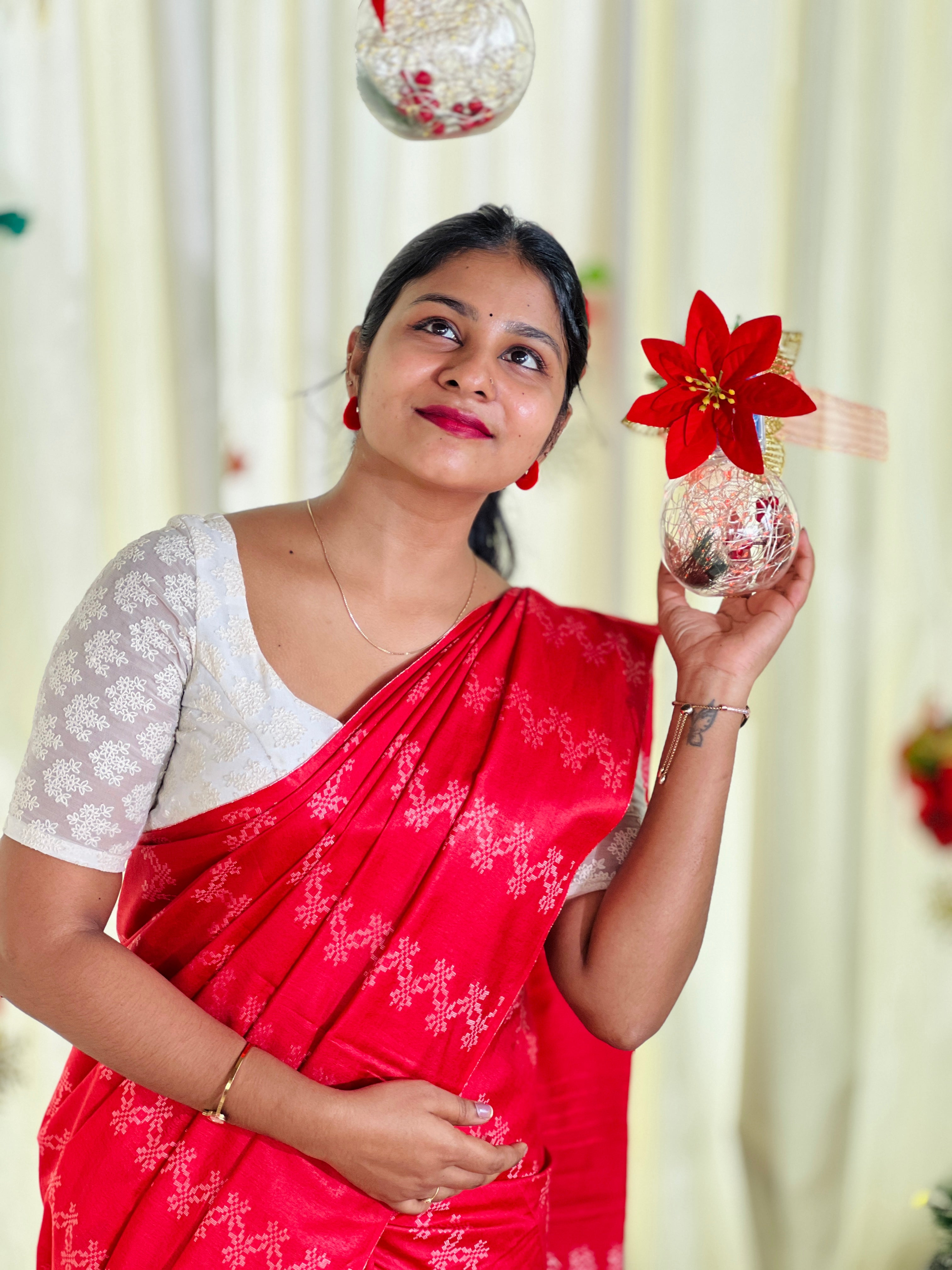 Geometric Patterned Bhagalpuri Linen Saree | NHH560