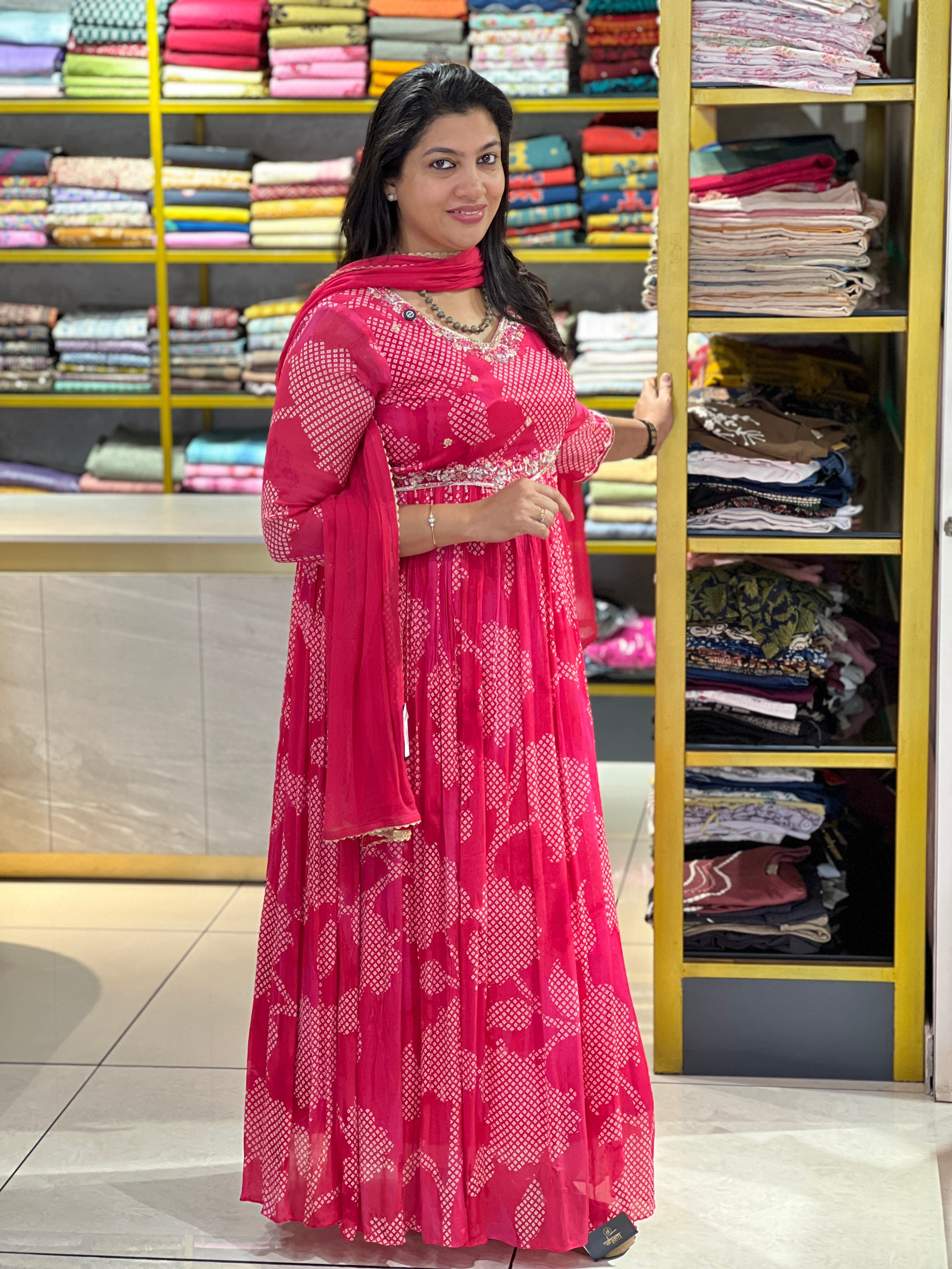 Digital Print With Hand Embroidery Highlighted Chinon Top & Dupatta | FW281