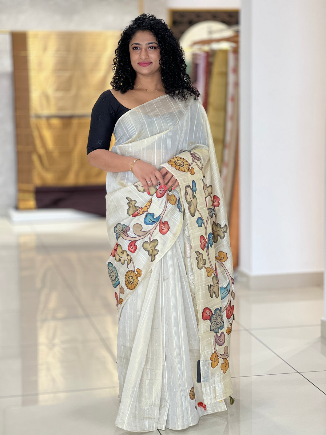 Digital Printed With Stripe Patterned Tissue Saree | DVS140