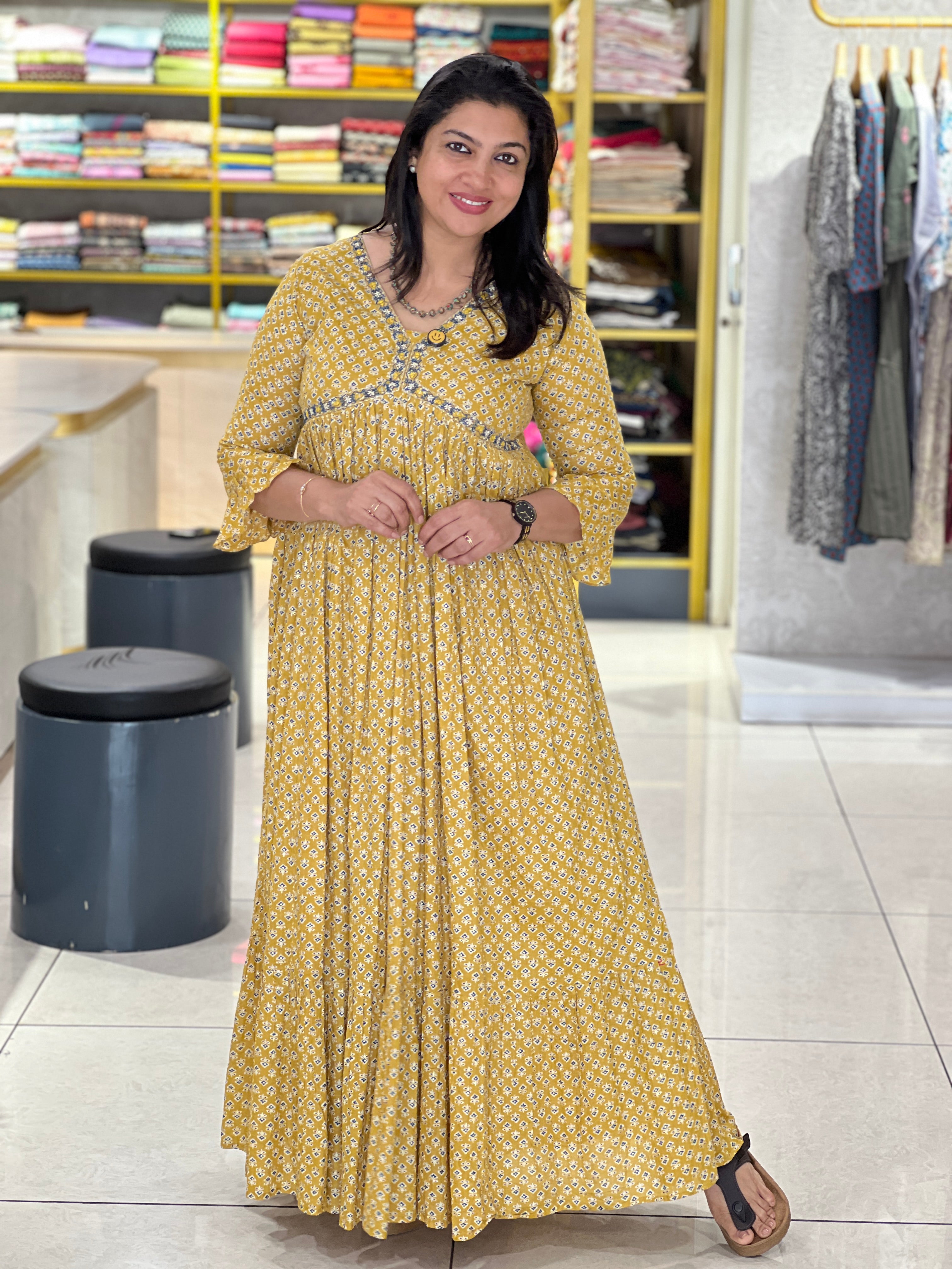 Print With Embroidery Detailed Cotton Kurta | ABP117