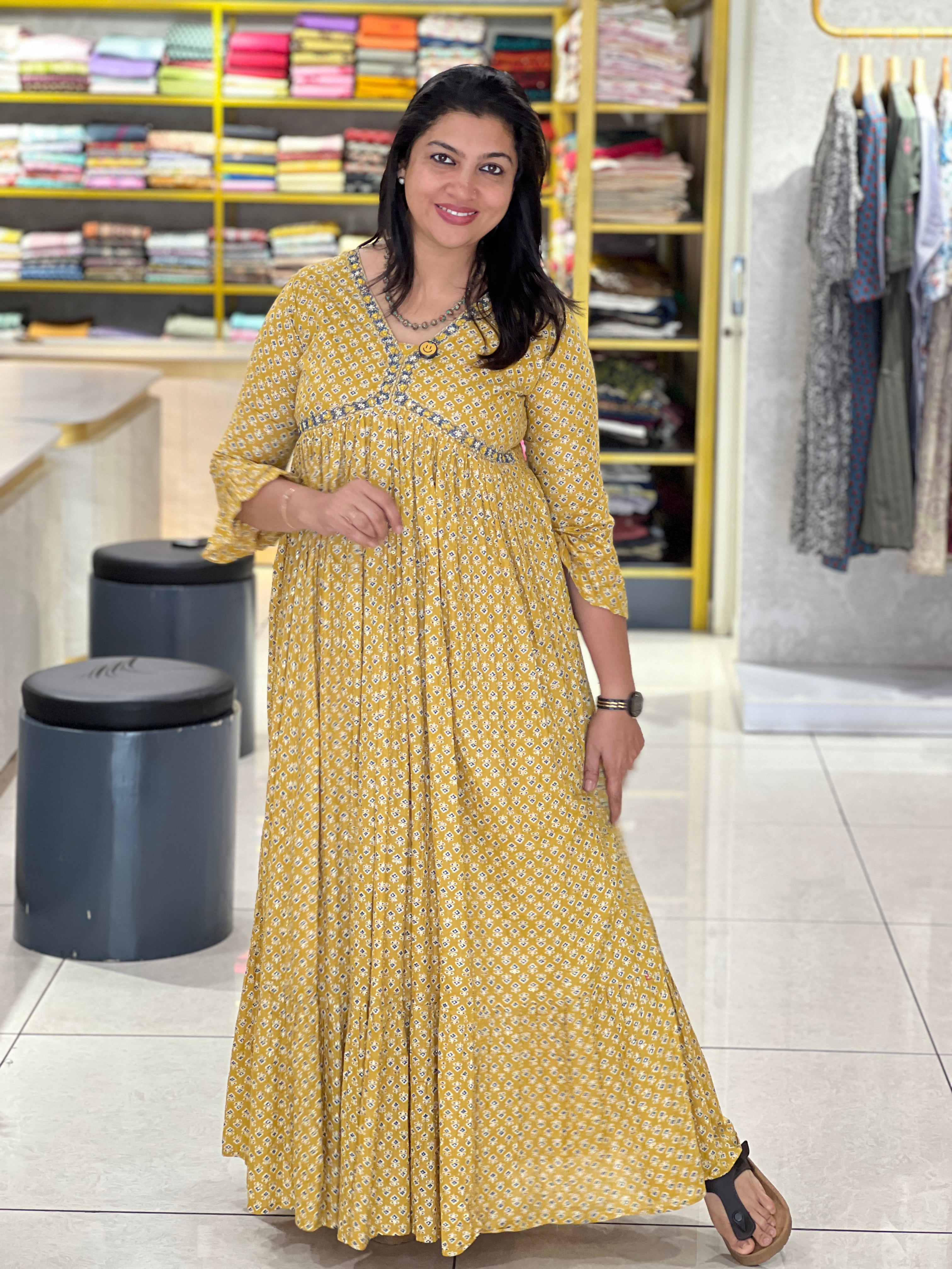 Print With Embroidery Detailed Cotton Kurta | ABP117