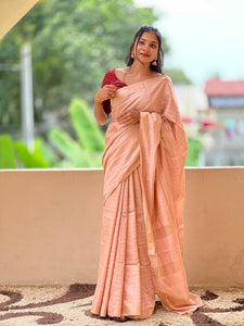 Thread Weaving Bhagalpuri Linen Saree | SK358