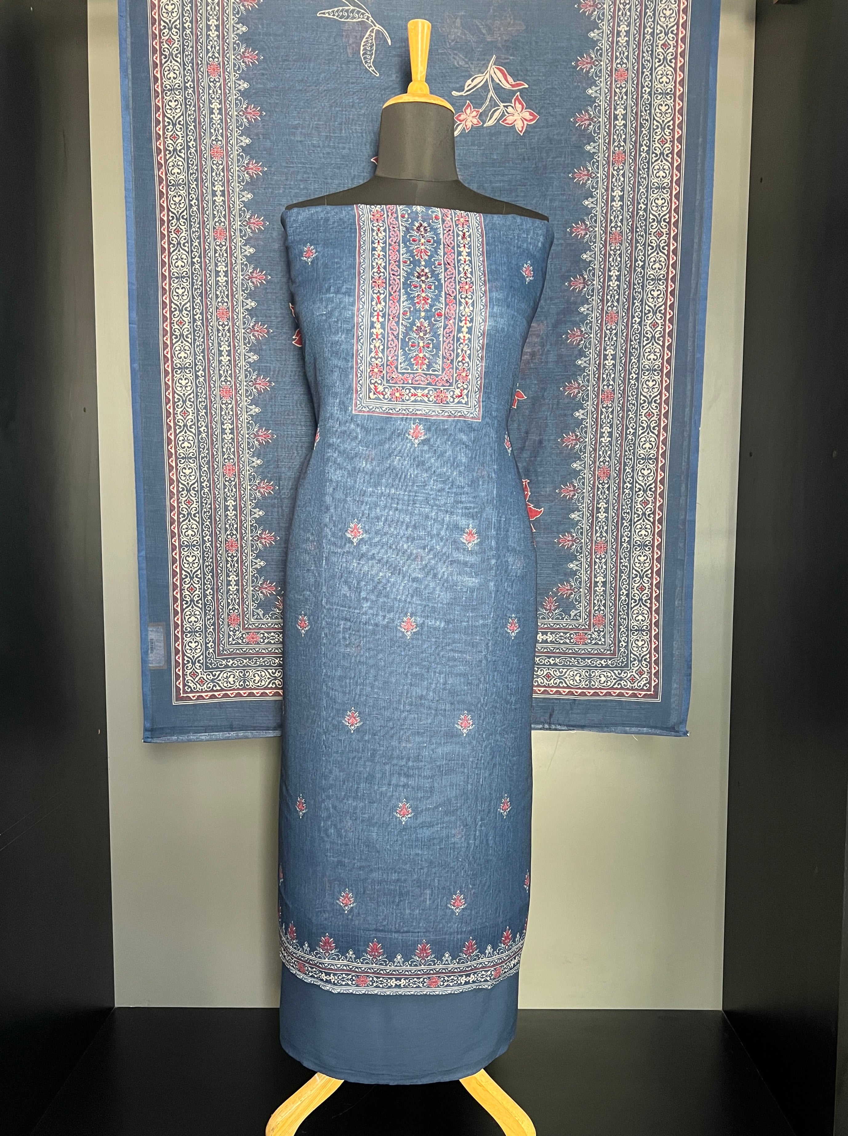 Kalamkari Inspired Printed Semi Linen Salwar Set | SW2435