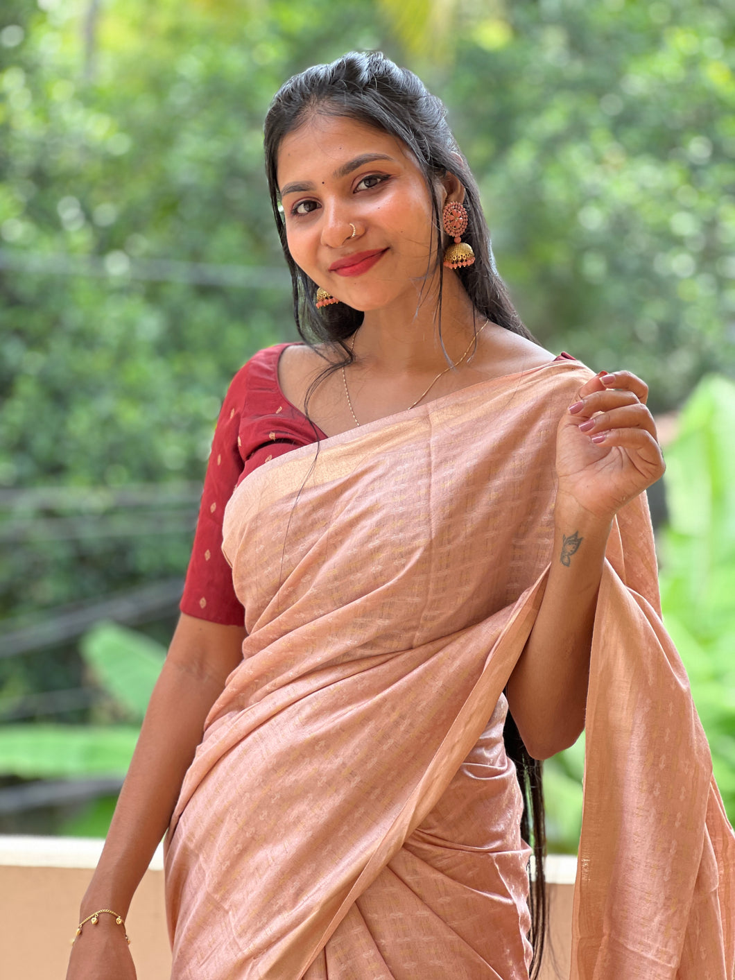 Thread Weaving Bhagalpuri Linen Saree | SK358