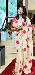 Digital Print With Applique Detailed Semi Tussar Saree | HT208