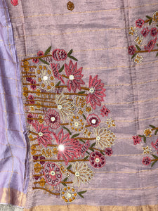 Zari Check Pattern With Mirror Detailed Pure Tussar Saree | RGD725
