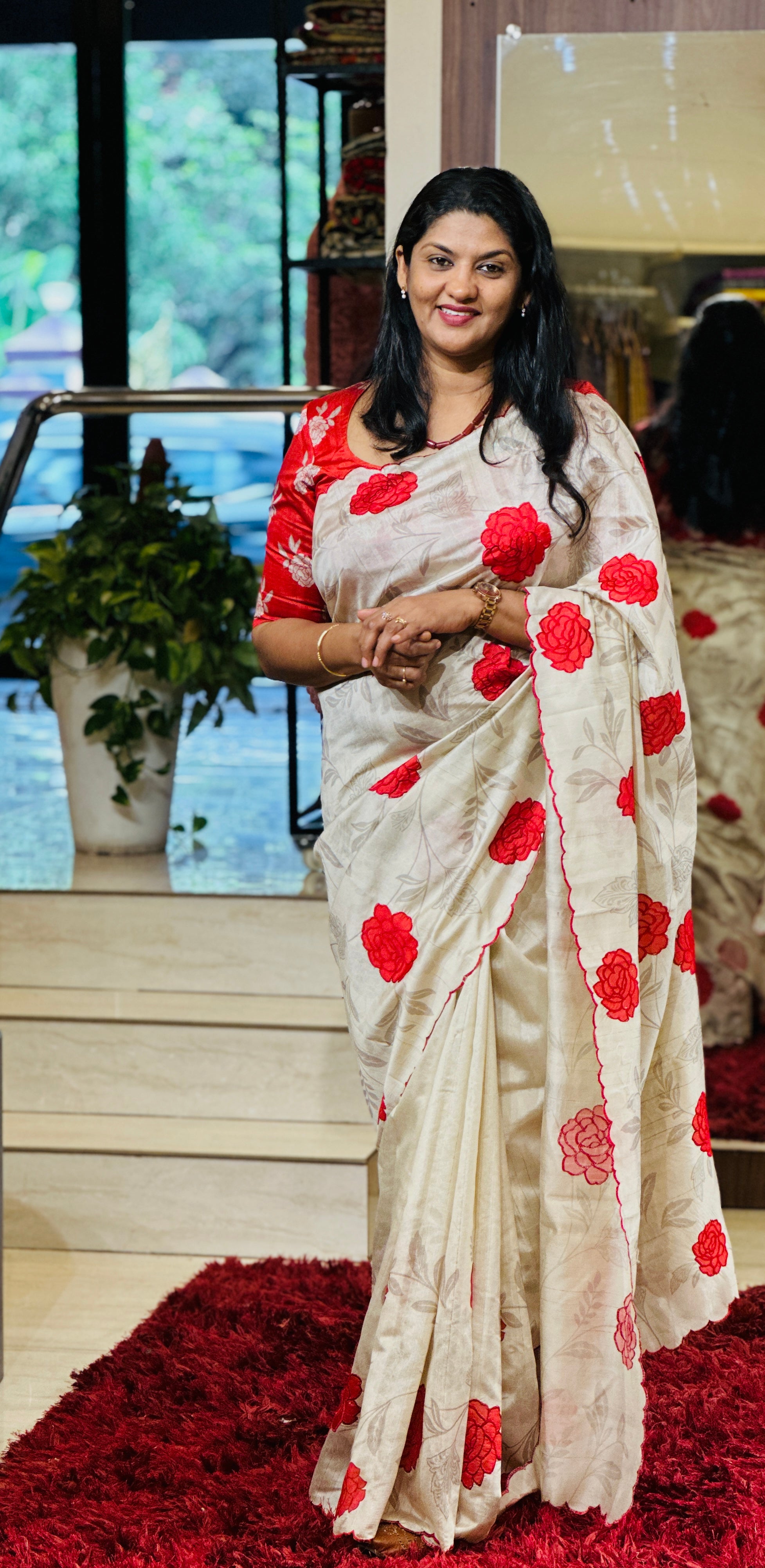 Digital Print With Applique Detailed Semi Tussar Saree | HT208
