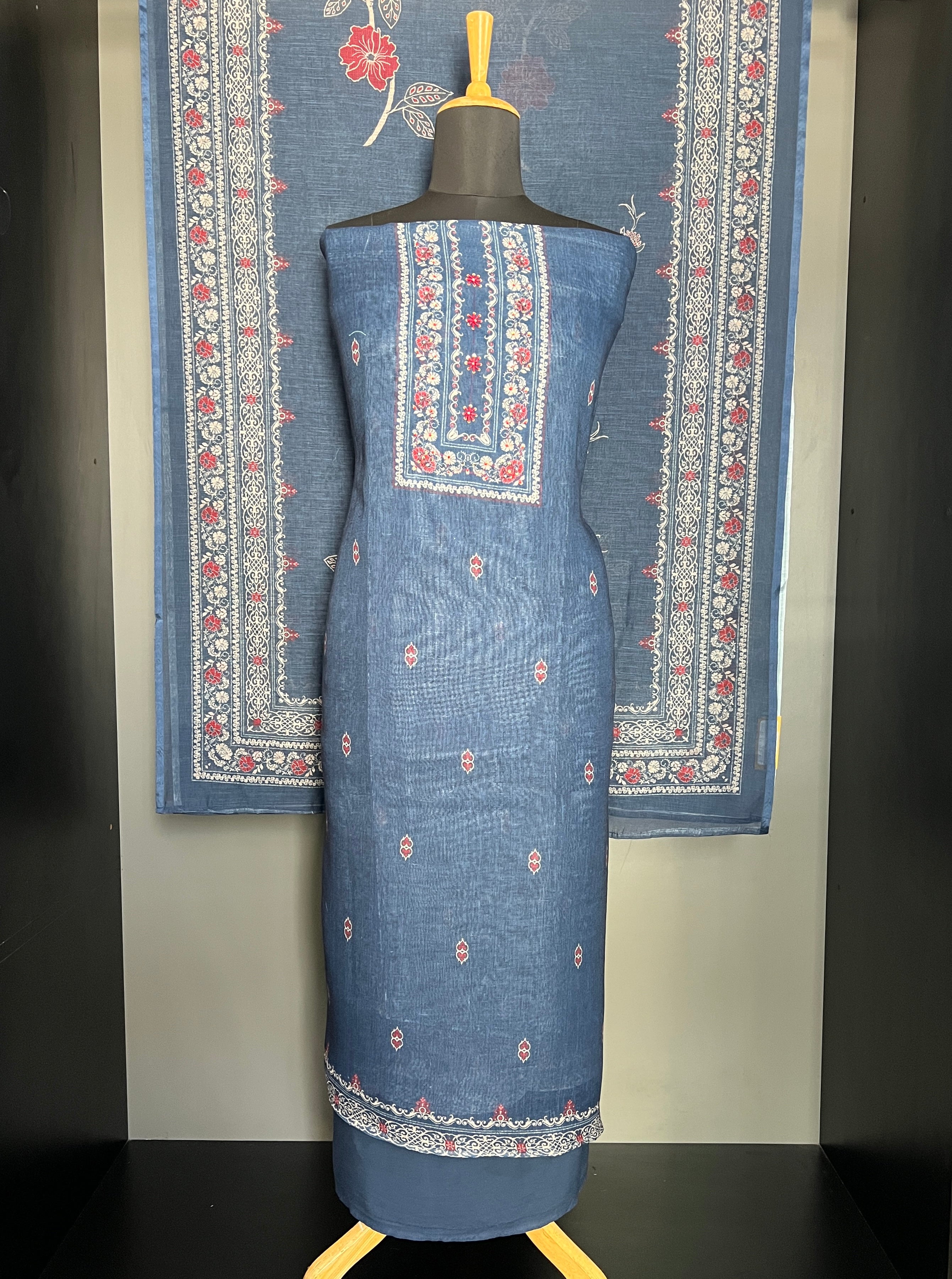 Kalamkari Inspired Printed Semi Linen Salwar Set | SW2436