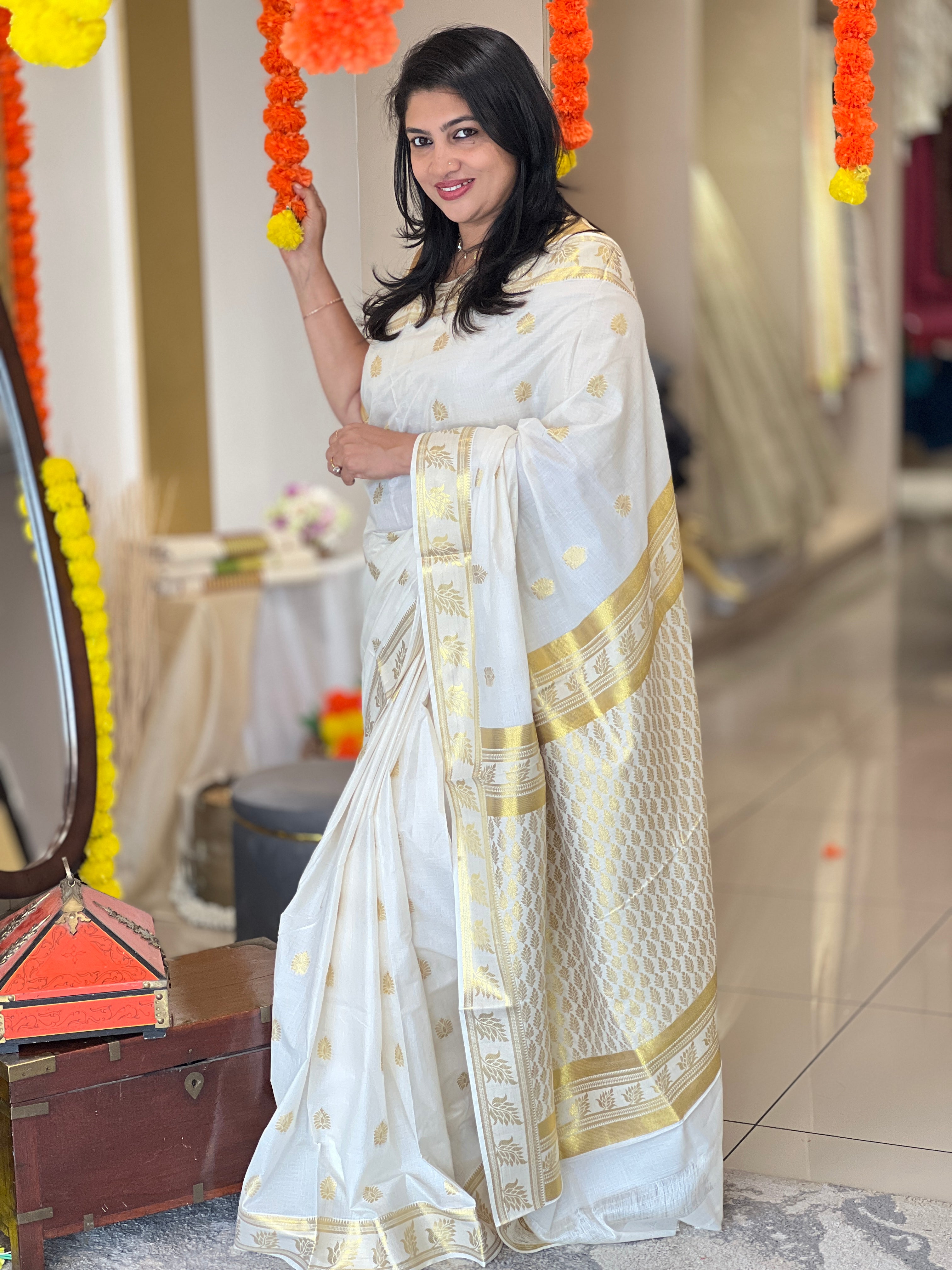 Leaf Pattern Kerala Cotton Saree | RLF195