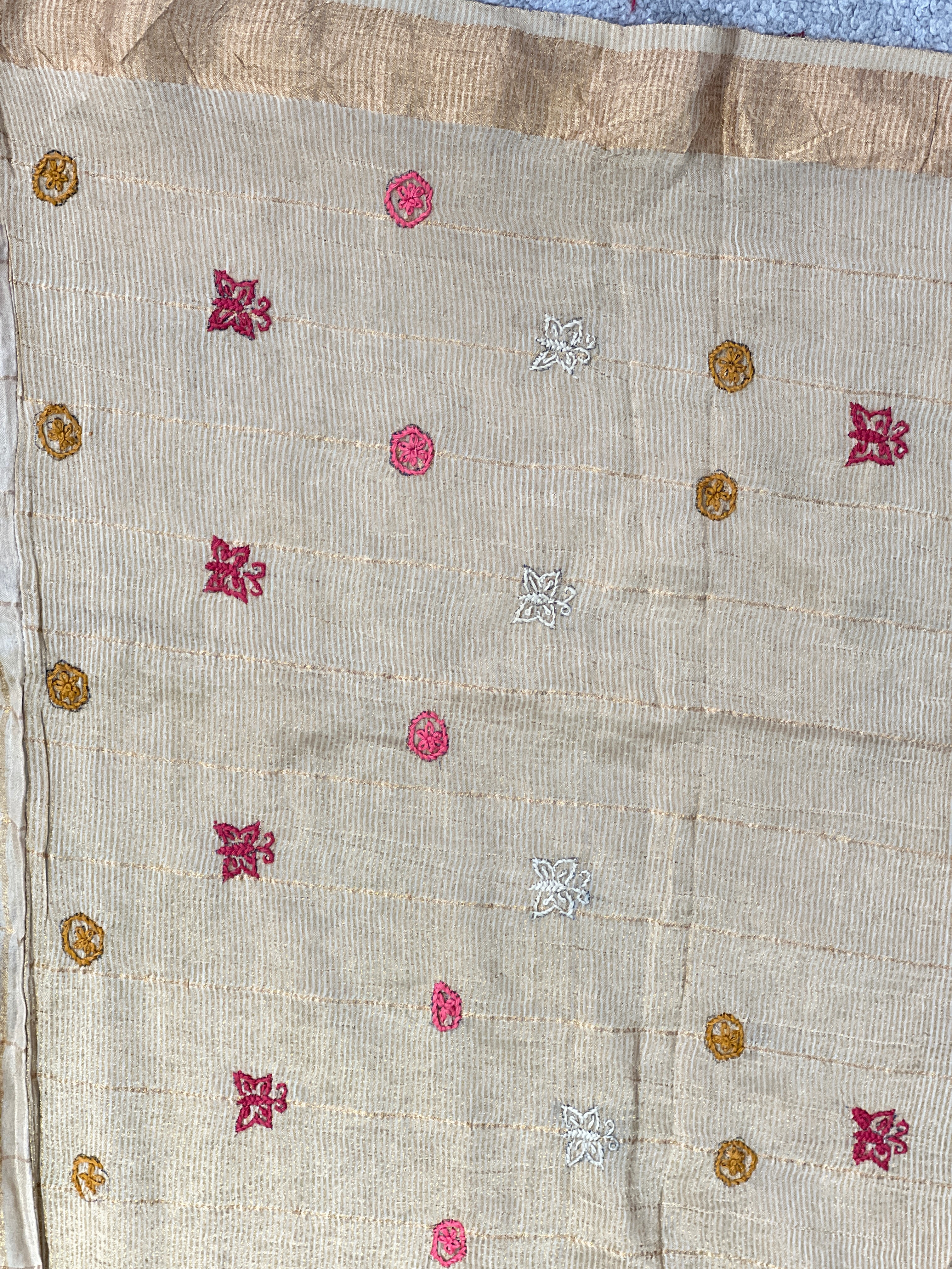 Zari Check Pattern With Mirror Detailed Pure Tussar Saree | RGD724