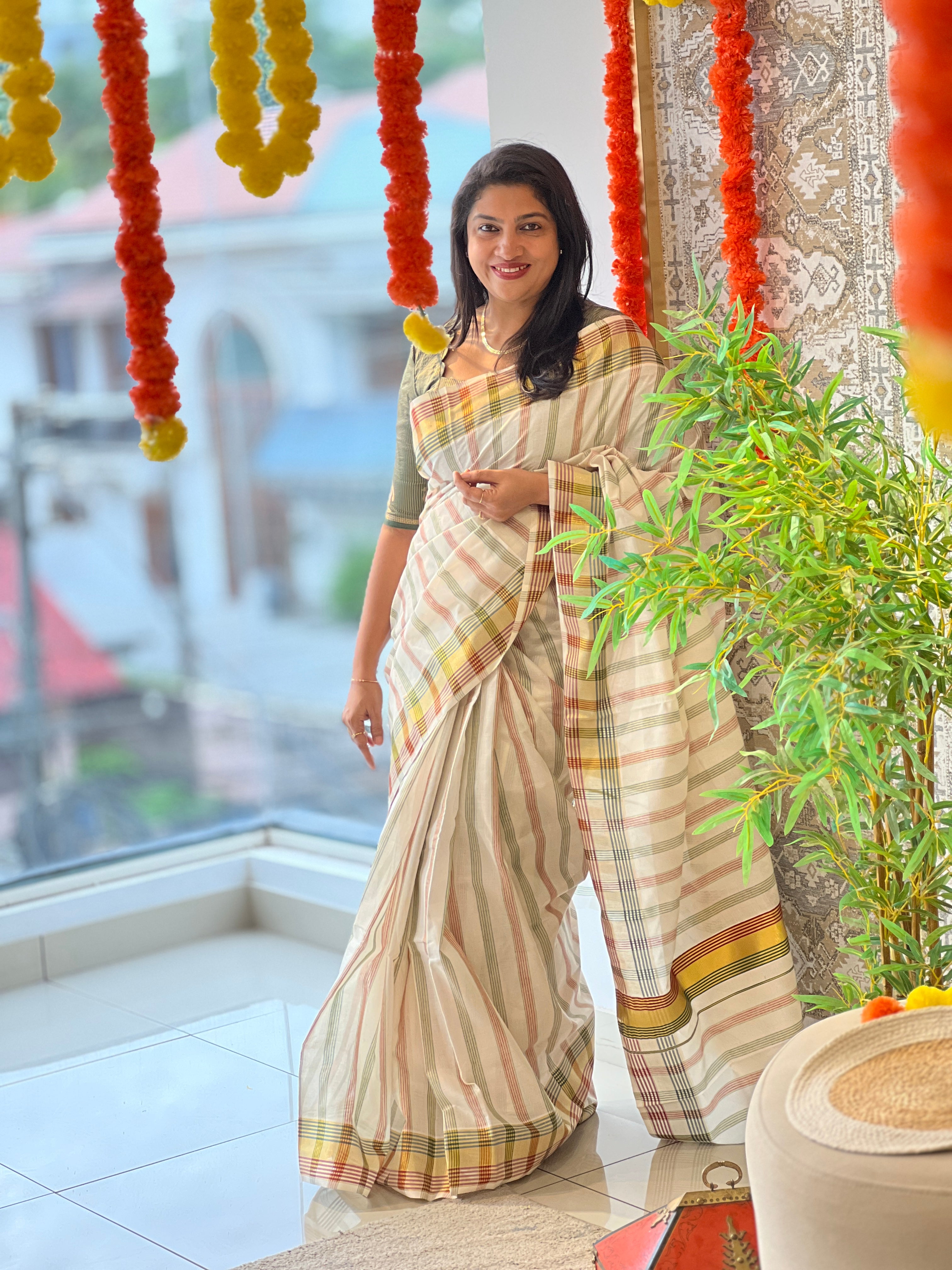 Line Pattern Kerala Cotton Saree | RLF127