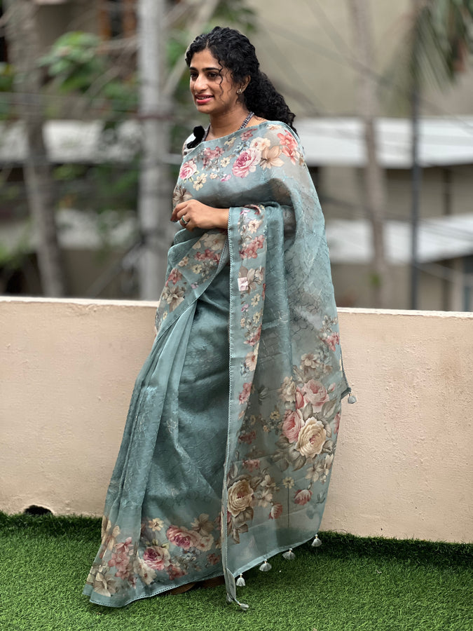 Floral Digital Printed Organza Saree | SMC125