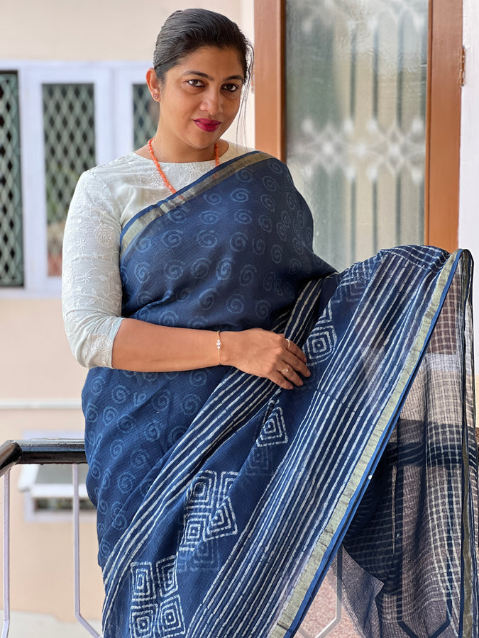 Hand Block Printed Kota Doria Saree | VFC412