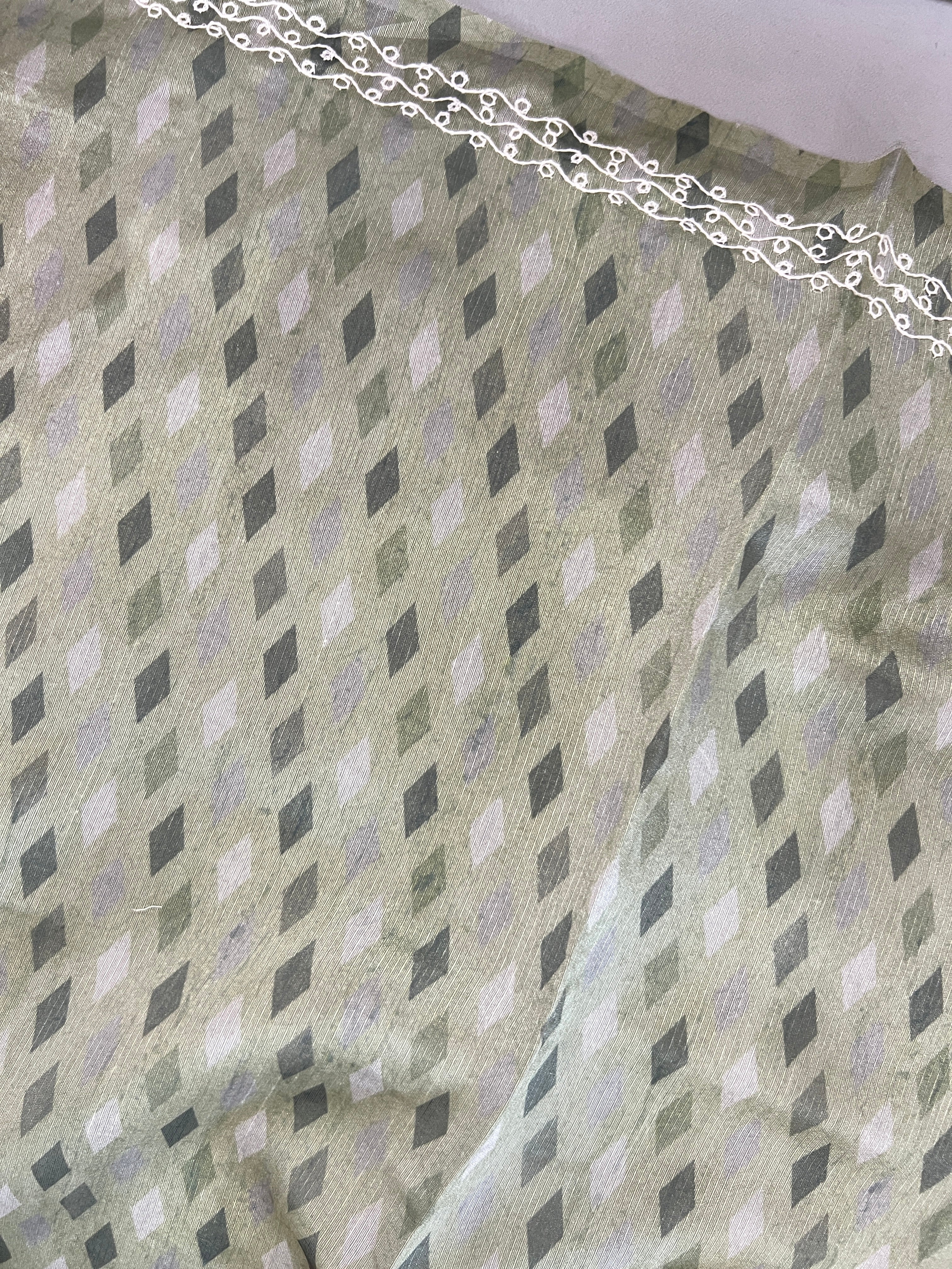 Print With Embroidery Highlighted Tussar Organza Saree | BLD1269