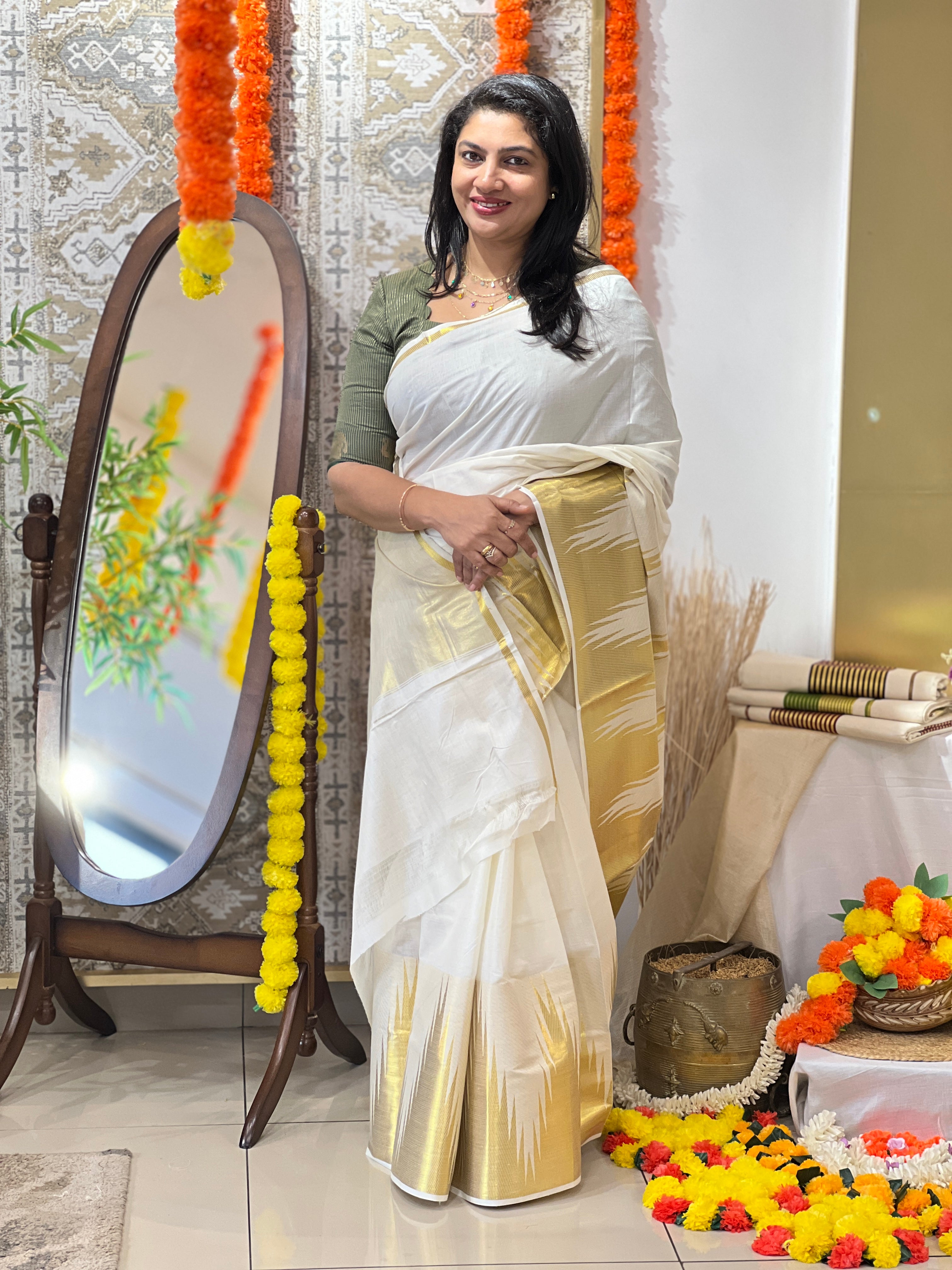 Temple Border Pattern  Kerala Cotton Saree | RLF147