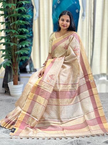 Zari Woven And Thread Embroidery Detailed Pure Tussar Saree | RGD707