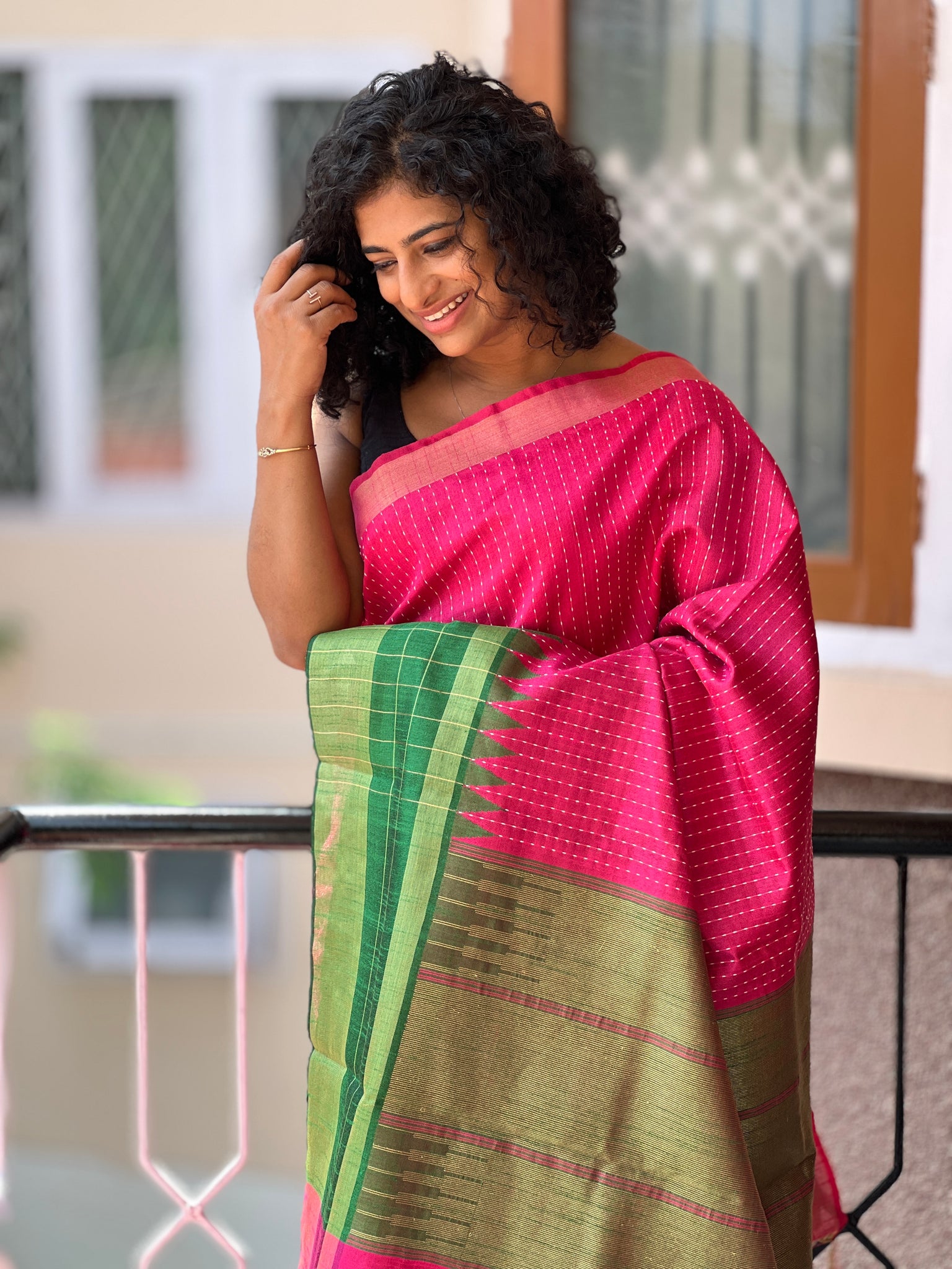 Semi jute silk saree light green with allover floral prints and woven –  Cherrypick