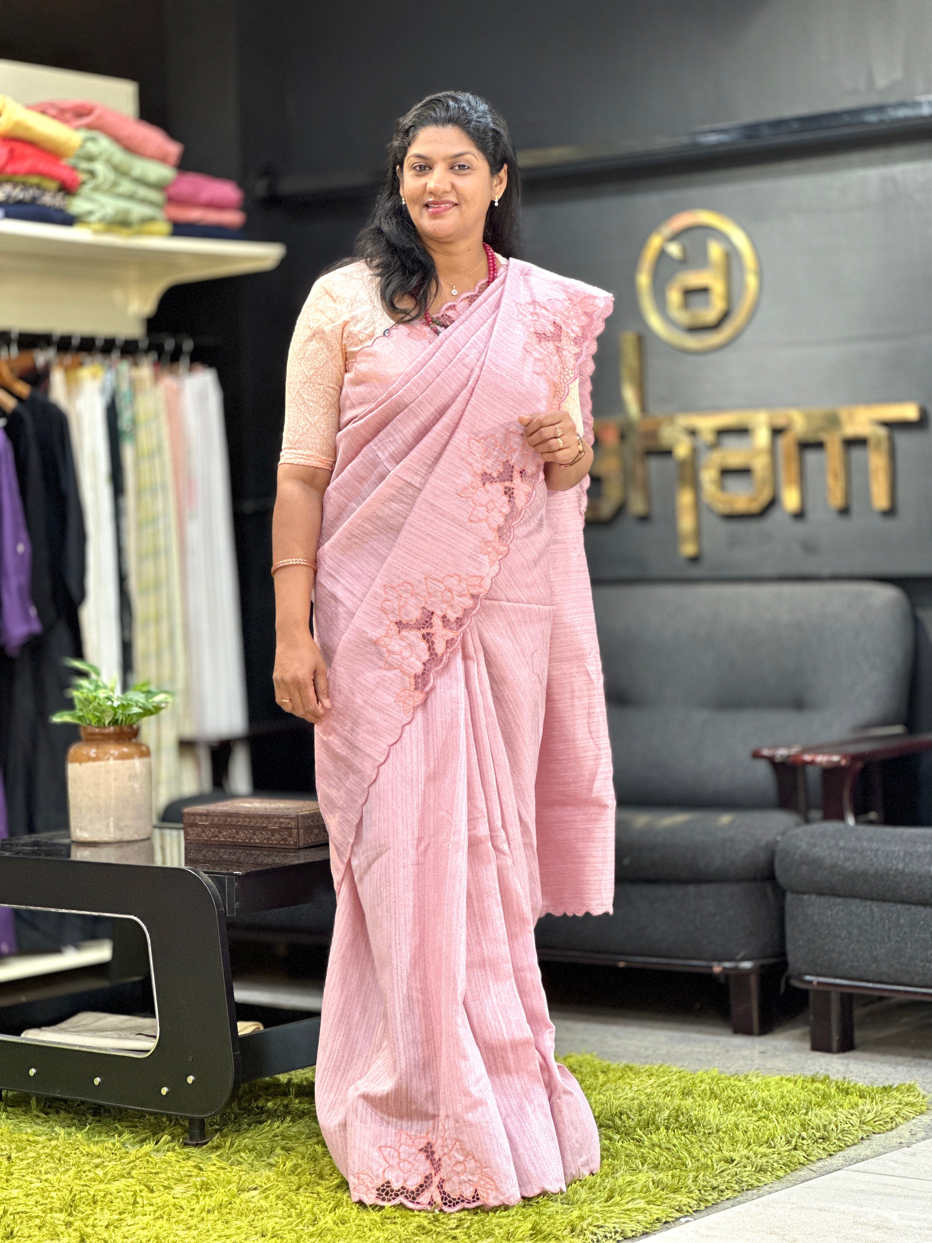 Twine Cut Work With Floral Embroidered Green Silk Saree |TC486