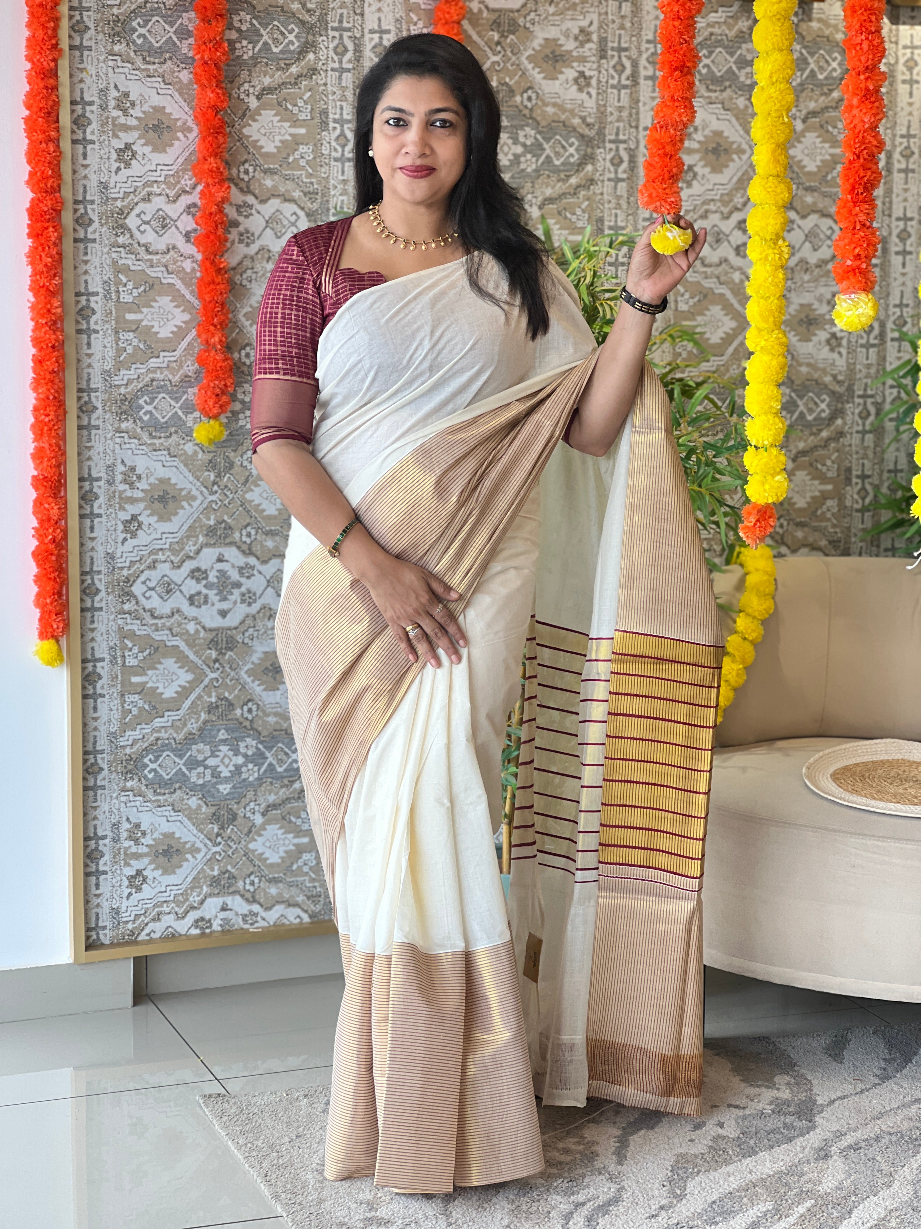 Zari Line Border Kerala Cotton Saree | RLF199